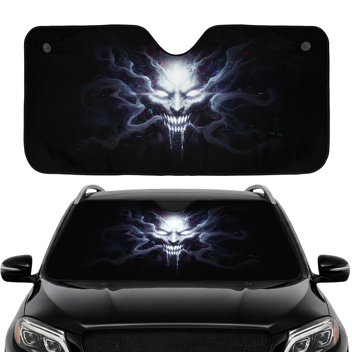 Wide Rectangular Eyes Monstrous Face Data Streams Ethereal Void - Car Interior Upgrade Car Sunshade - 1