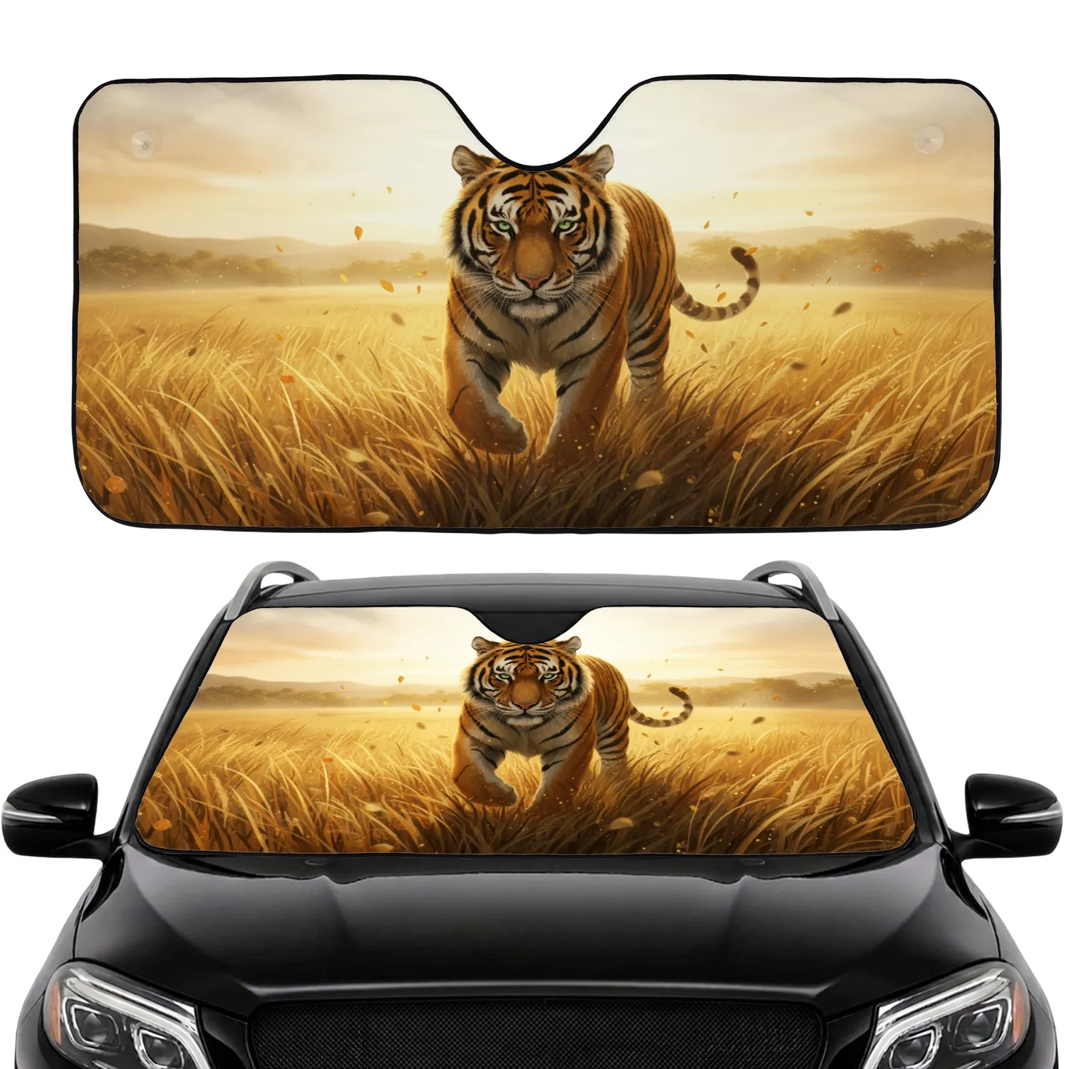 Majestic Bengal Tiger Savanna Sunset - Vehicle Interior Upgrade Travel Accessory Car Sunshade - 1