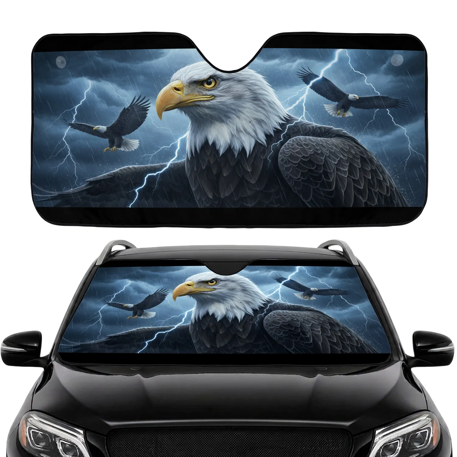 Majestic Bald Eagle Soaring Turbulent Storm Sky - Dynamic Road Trip Essential for Car Car Sunshade - 1