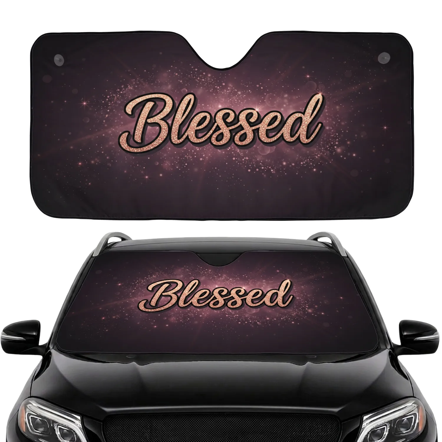 Blessed Script Rose Gold Glitter - Car Interior Upgrade Car Sunshade - 1