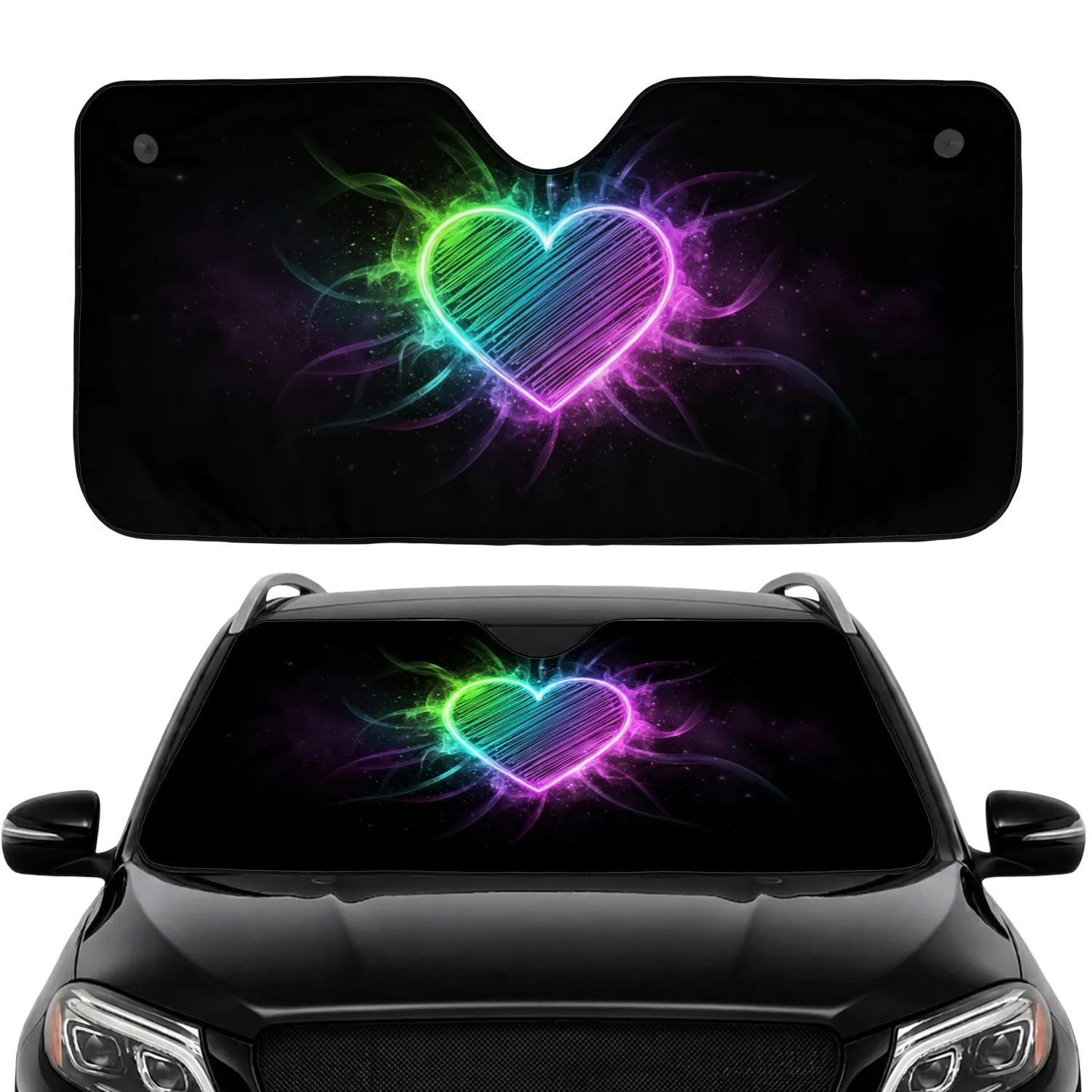 Vibrant Glowing Heart with Ethereal Streaks Car Interior Upgrade Car Sunshade - 1