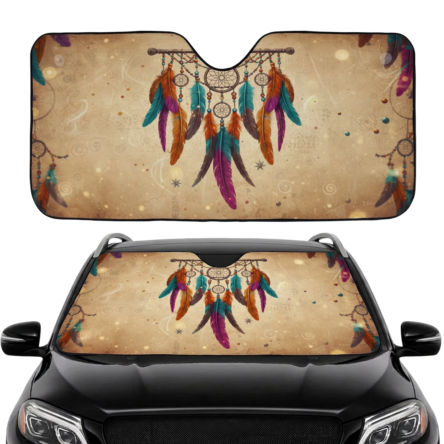 Hanging Feathers Dreamcatcher Beaded Charms - Road Trip Gift Car Sunshade - 1