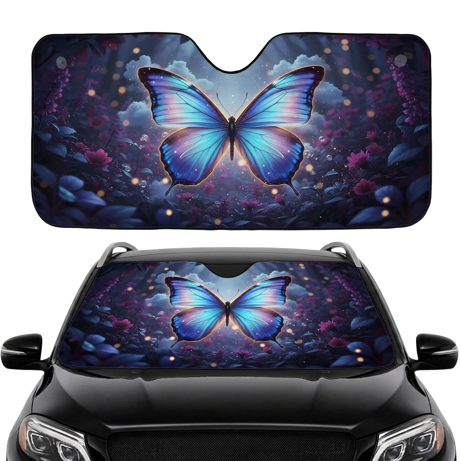 Iridescent Butterfly Twilight Garden Magic - Car Interior Upgrade Car Sunshade - 1
