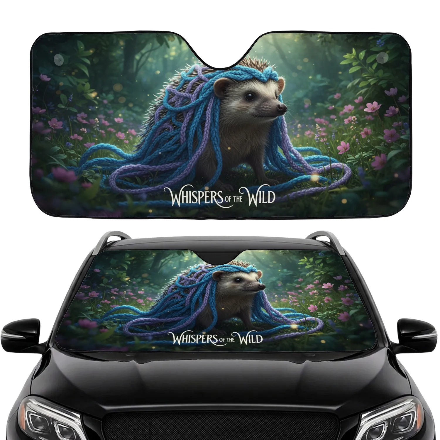 Hedgehog Knitted Floral Garden - Car Interior Upgrade Car Sunshade - 1