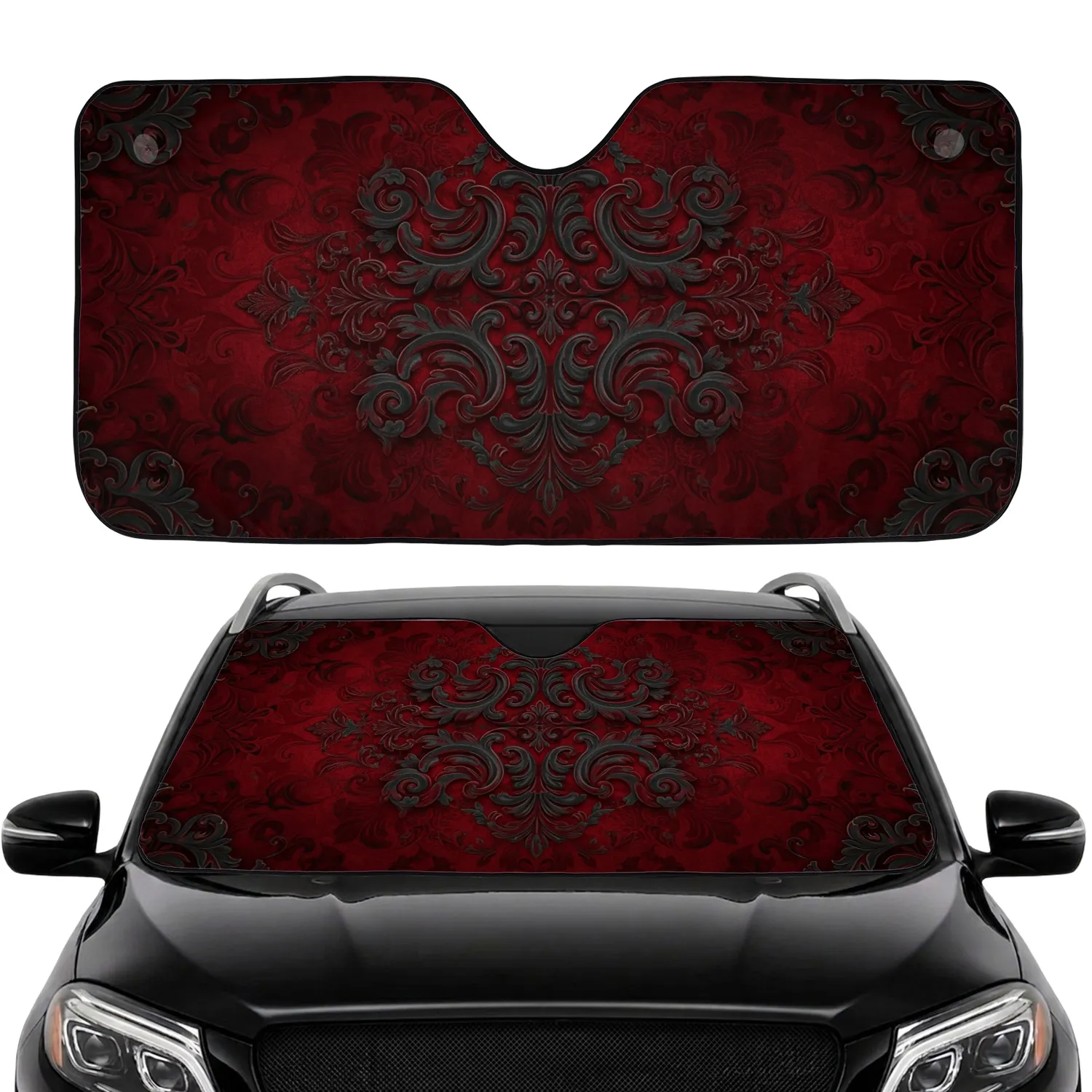 Baroque Damask Floral Scrolls Filigree Car Interior Upgrade Car Sunshade - 1