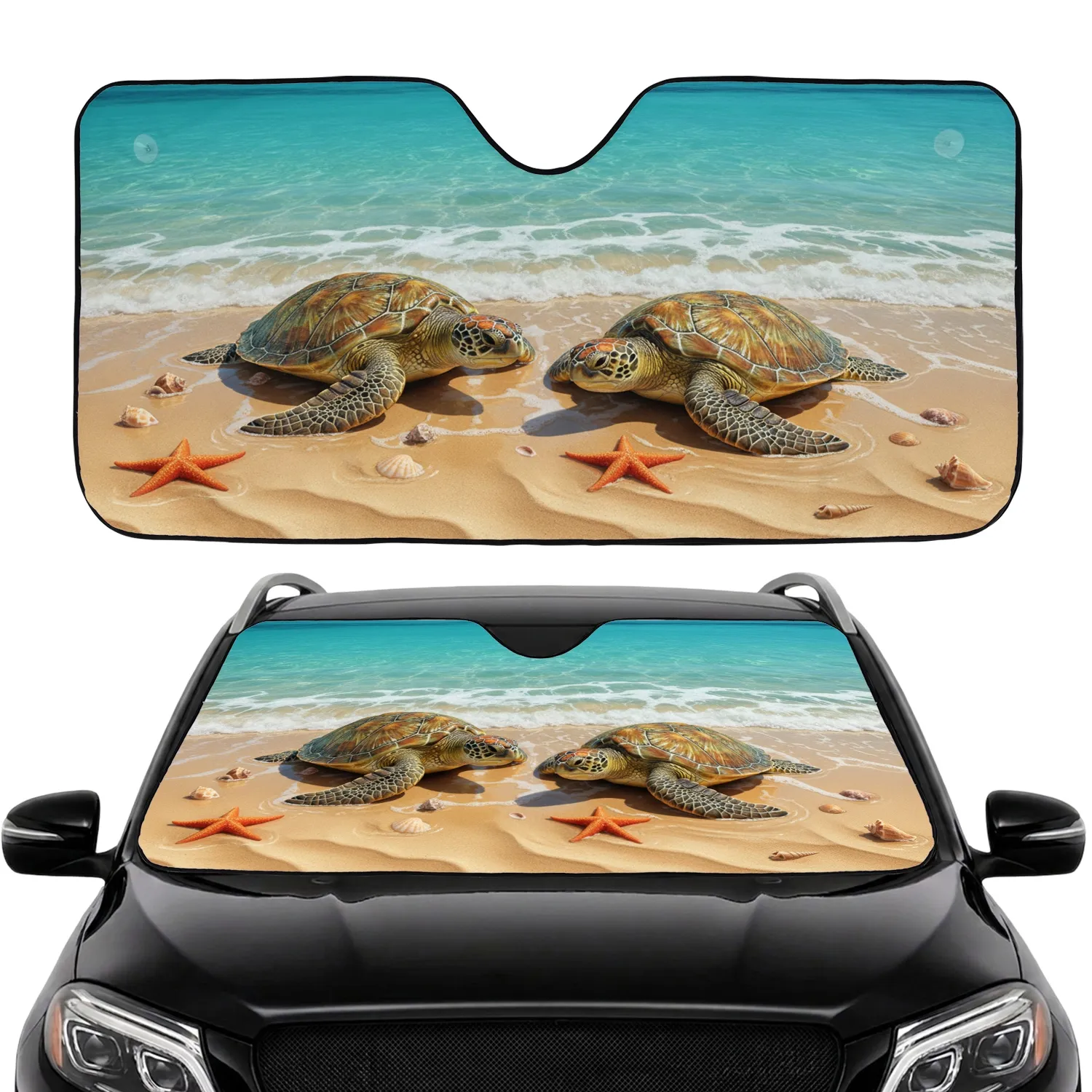Sea Turtles Starfish Seashells Tropical Beach Ocean Water - Ocean Lover Gift Car Sunshade - 1