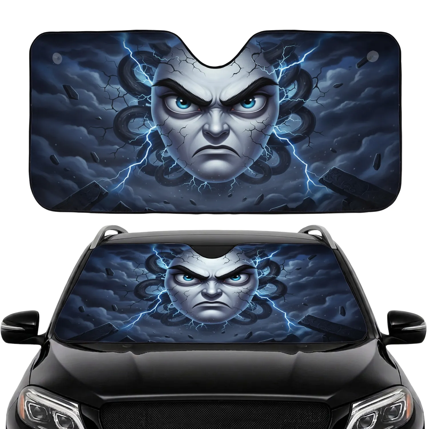 Intensely Angry Cartoon Face - Bold Statement Car Decor Gift for Enthusiasts Car Sunshade - 1