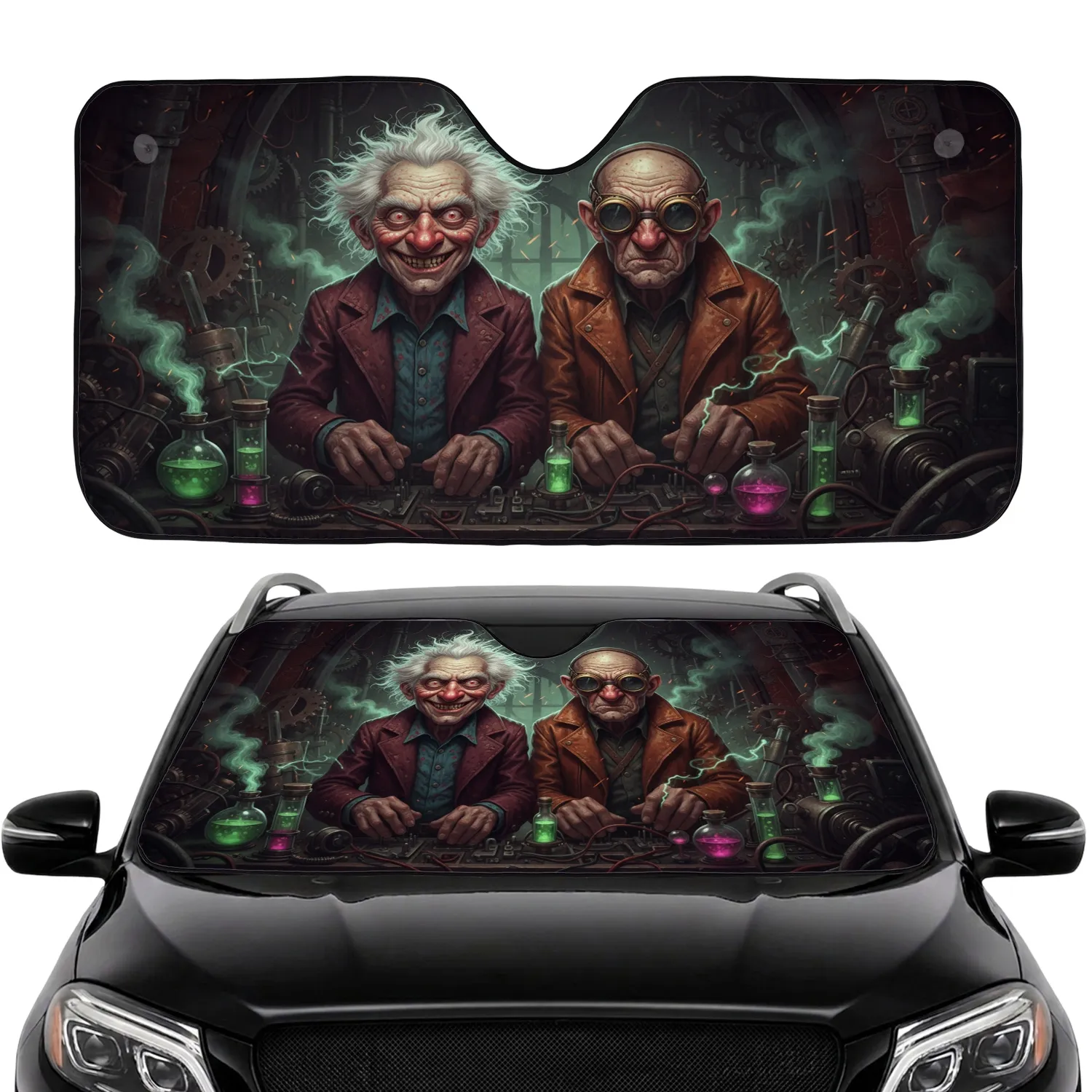 Mad Scientists Laboratory Steampunk Machinery - Gothic Home Decor for Fantasy Fans Car Sunshade - 1