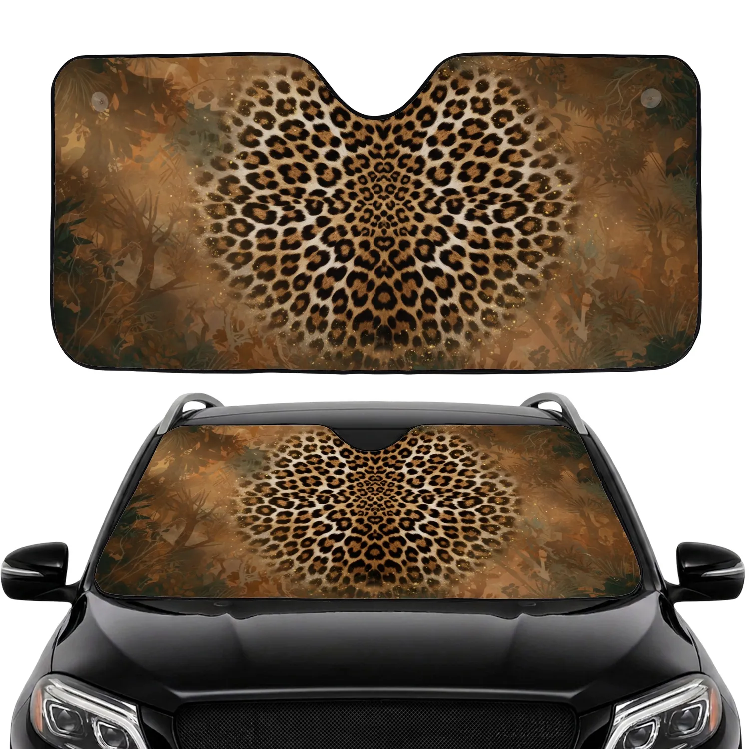 Leopard Print Golden Shimmer Dappled Jungle Foliage - Luxury Safari Lifestyle Gift Car Sunshade - 1