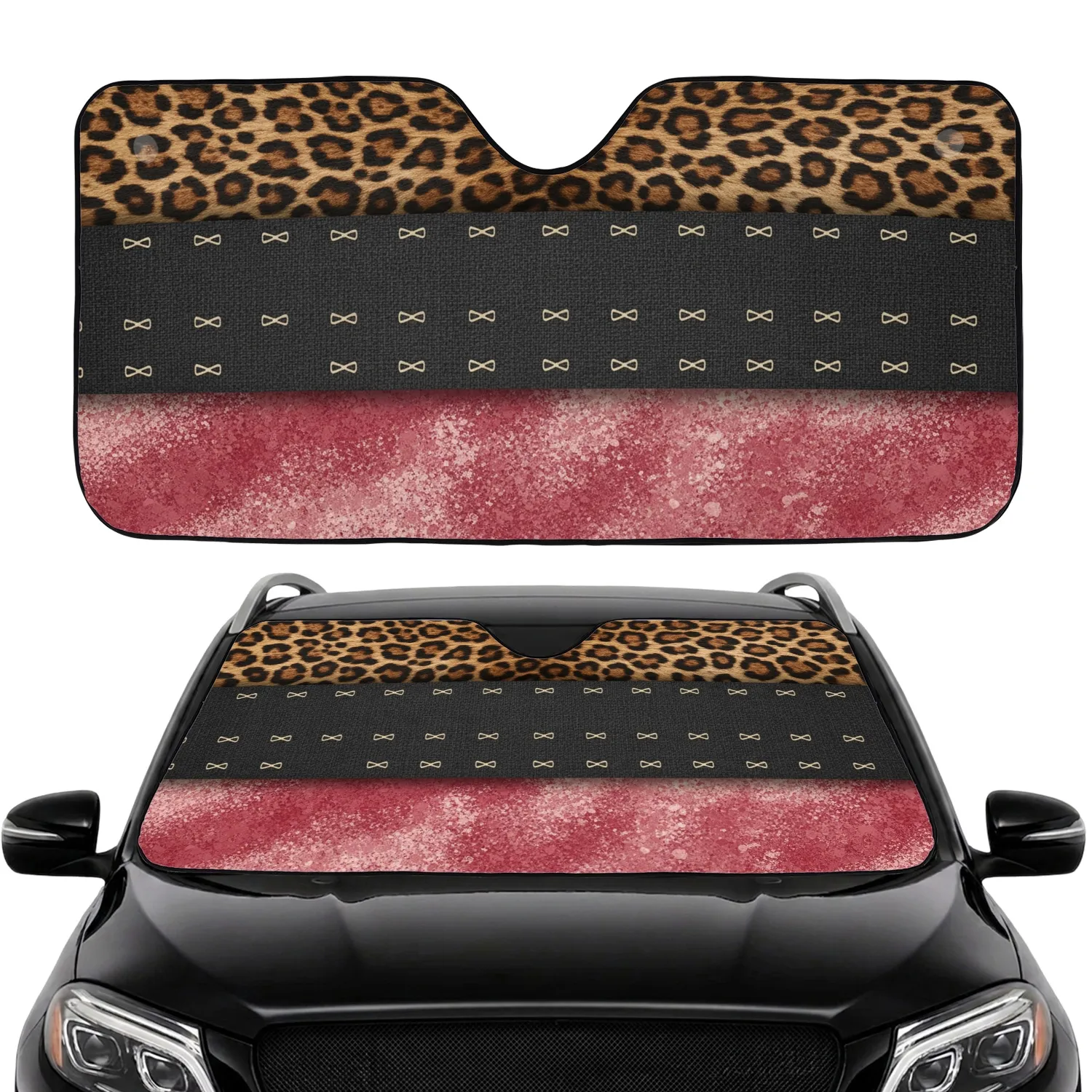 Leopard Fur Woven Fabric Bow-Tie Speckled Bands - Everyday Fashion Lover Gift Car Sunshade - 1