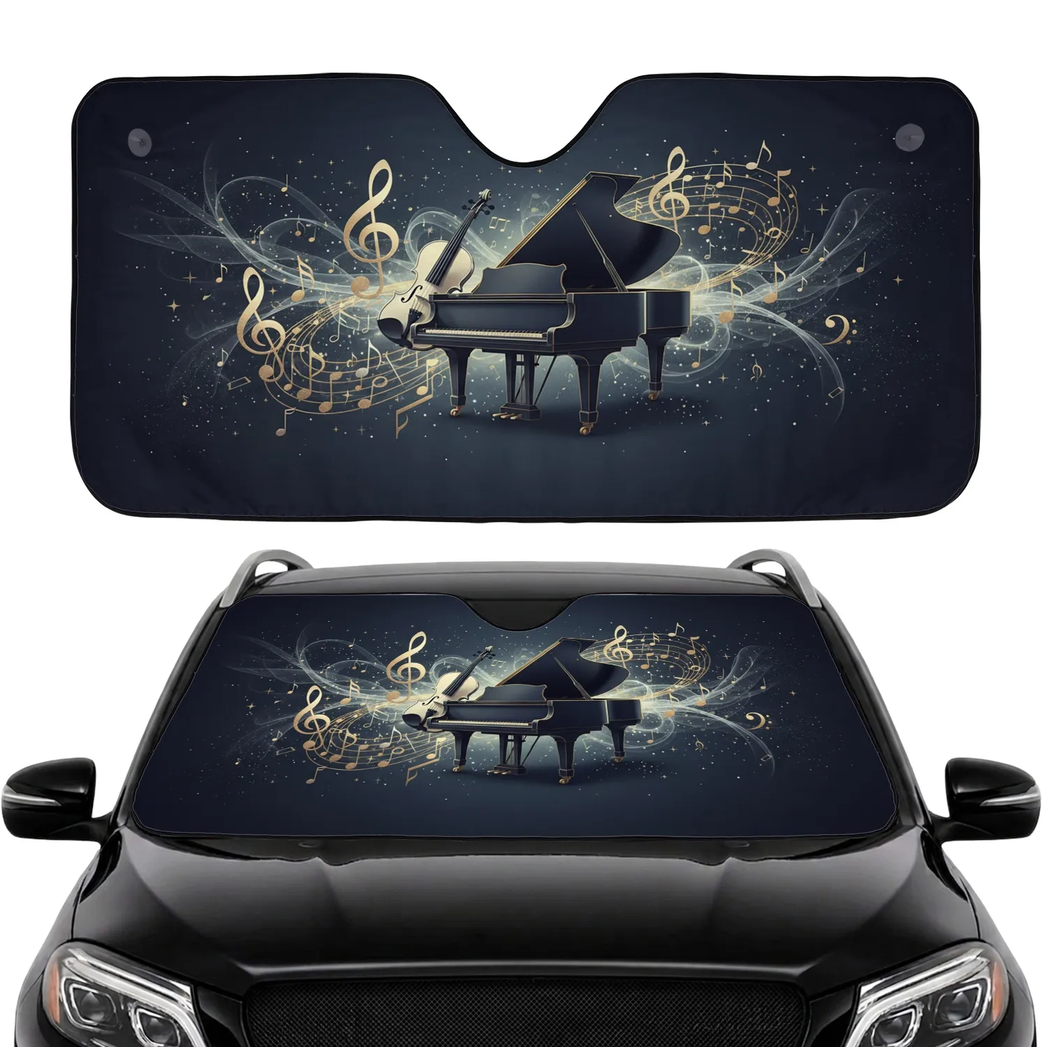 Elegant Grand Piano Violin Musical Notes Starlight - Car Decor Gift Car Sunshade - 1