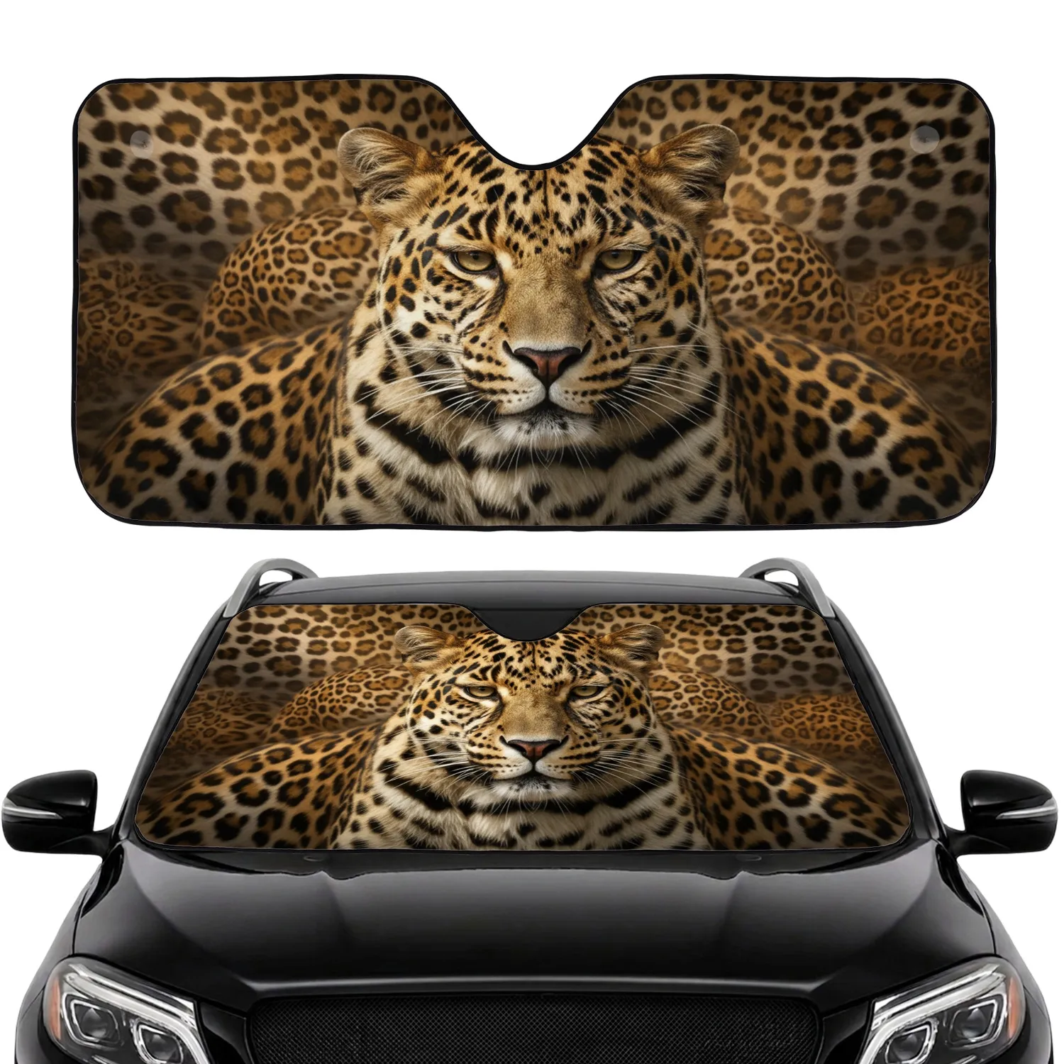 High-Definition Textured Leopard Fur Gold Rosettes - Wildlife Lover Gift Car Sunshade - 1