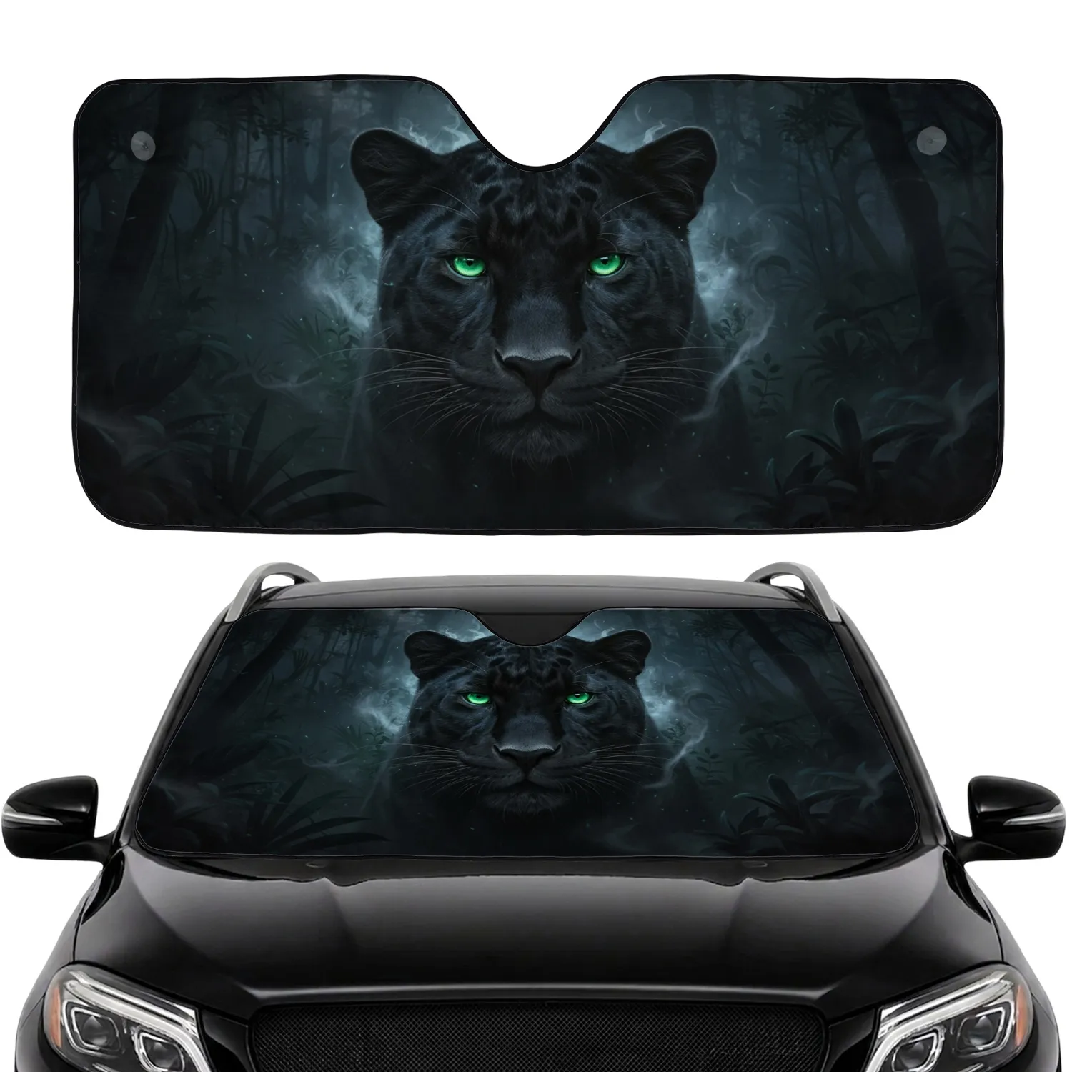 Majestic Black Panther Emerald Eyes Nocturnal Jungle - Wildlife Lover Gift Car Sunshade - 1