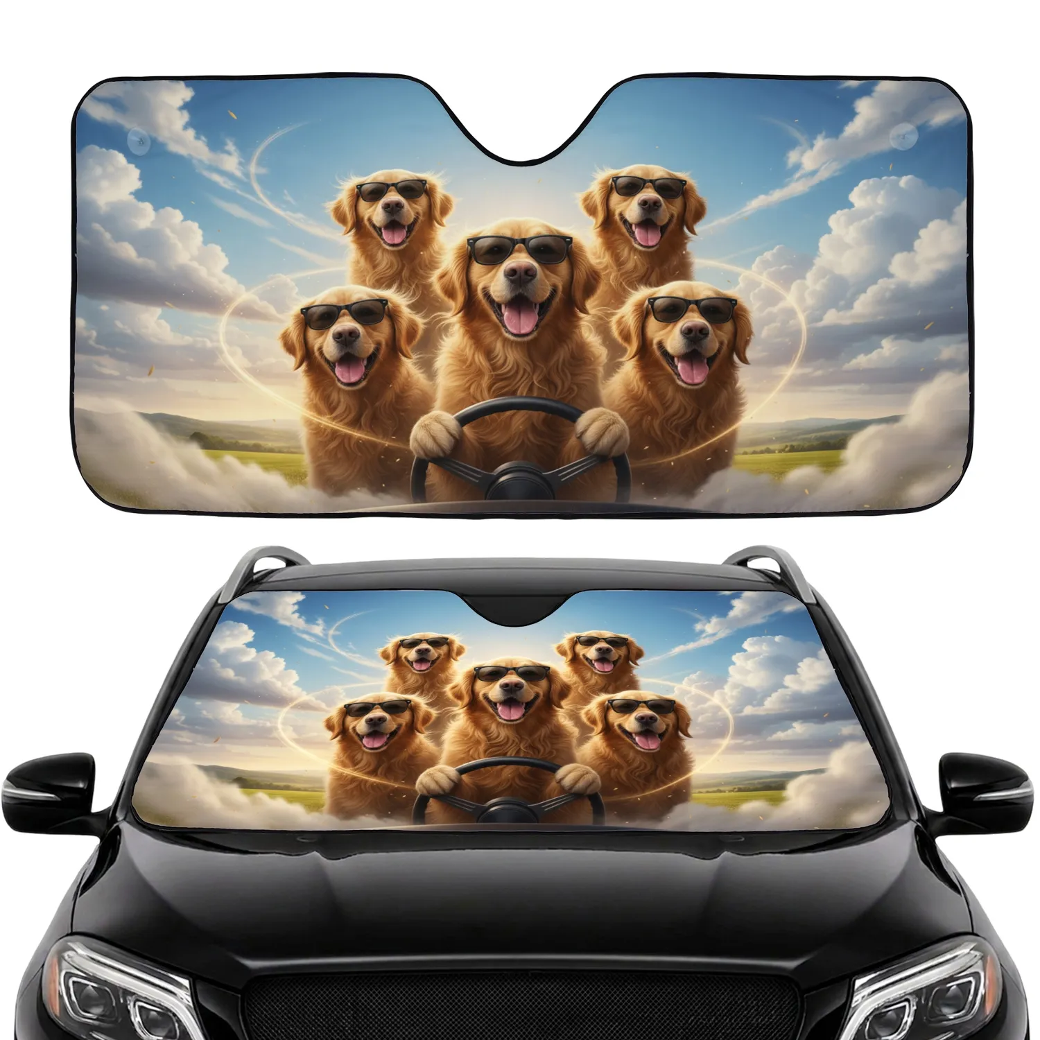 Golden Retrievers Driving Sunglasses - Adventure Travel Gift for Dog Lovers Car Sunshade - 1
