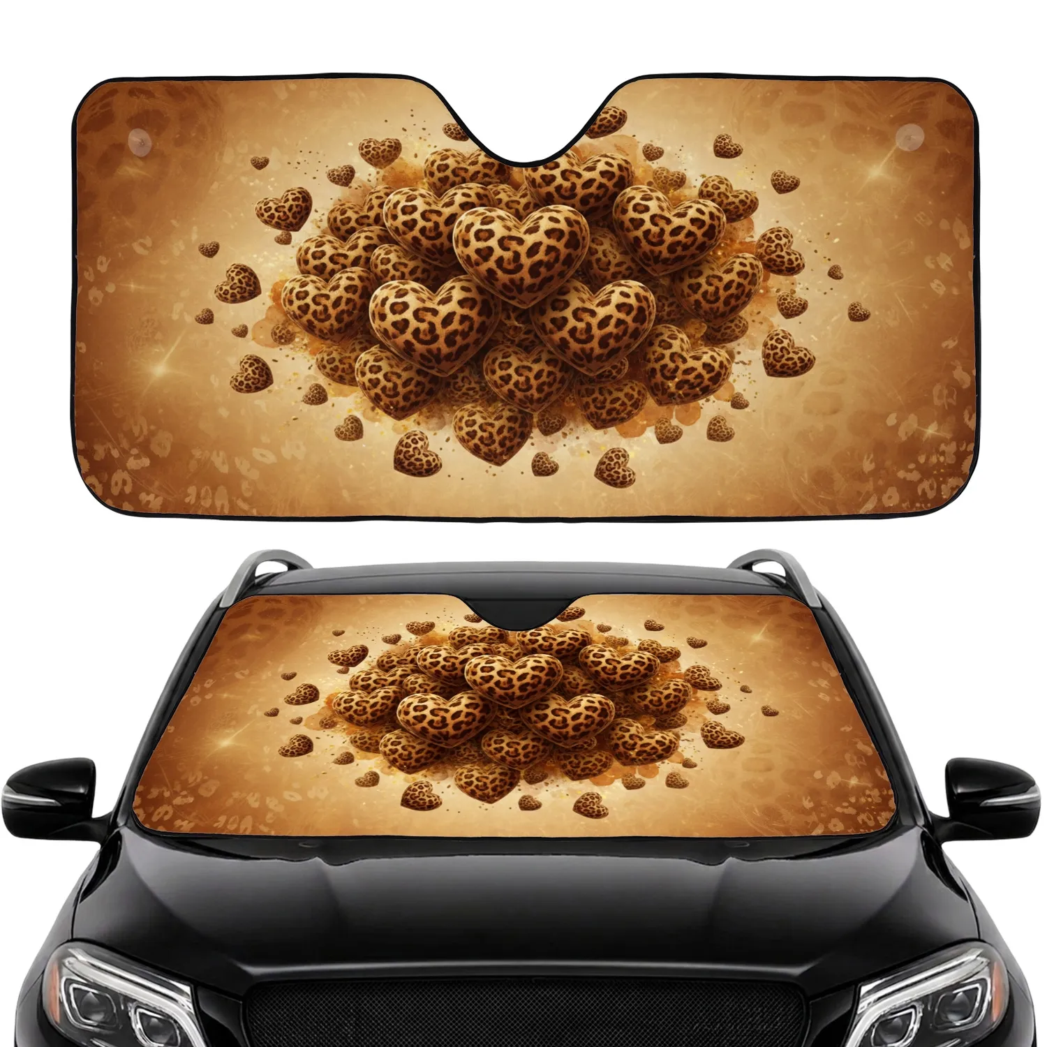 Velvety Heart Shaped Leopard Rosettes Savanna Safari Wildlife Lover Gift Car Sunshade - 1