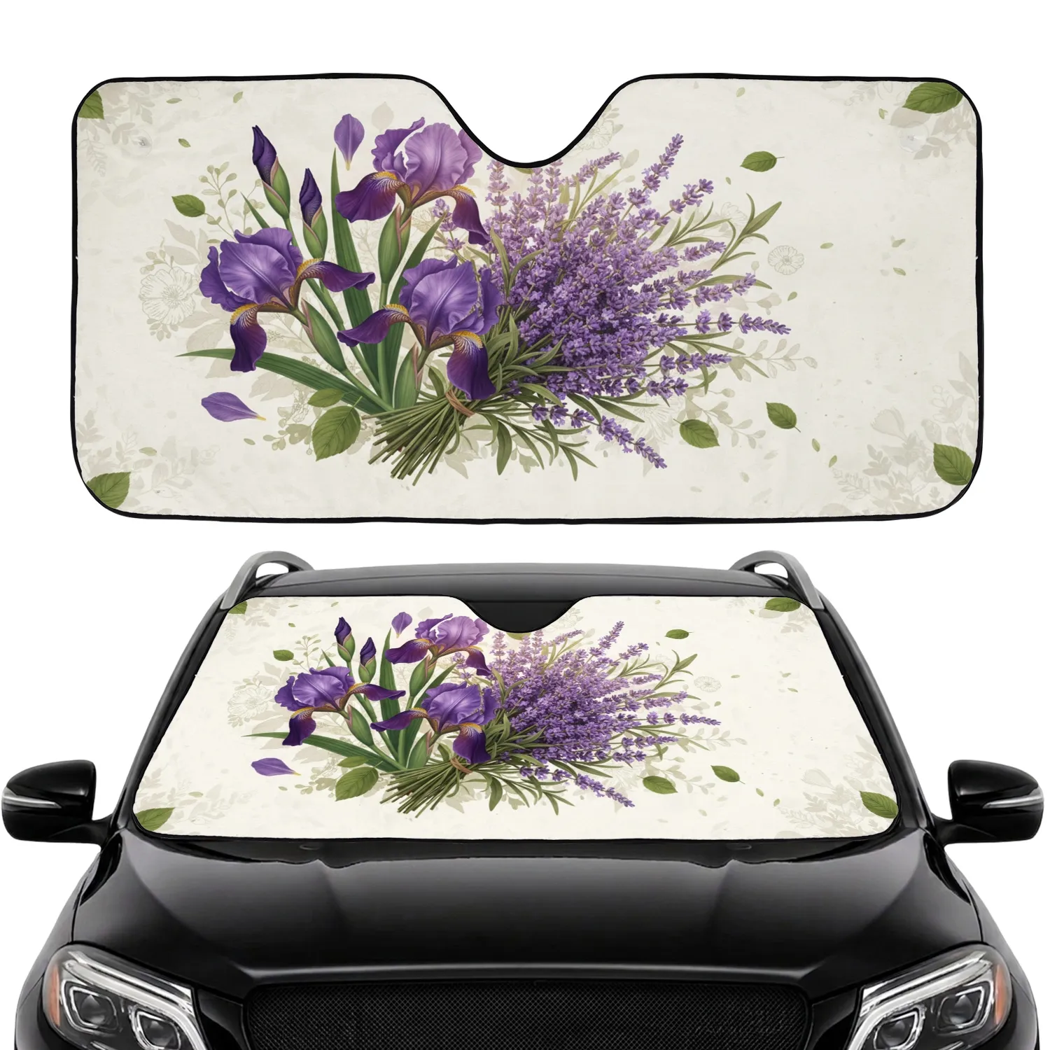 Purple Iris Lavender Flowers Botanical - Car Decor Gift for Botanical Lover Car Sunshade - 1