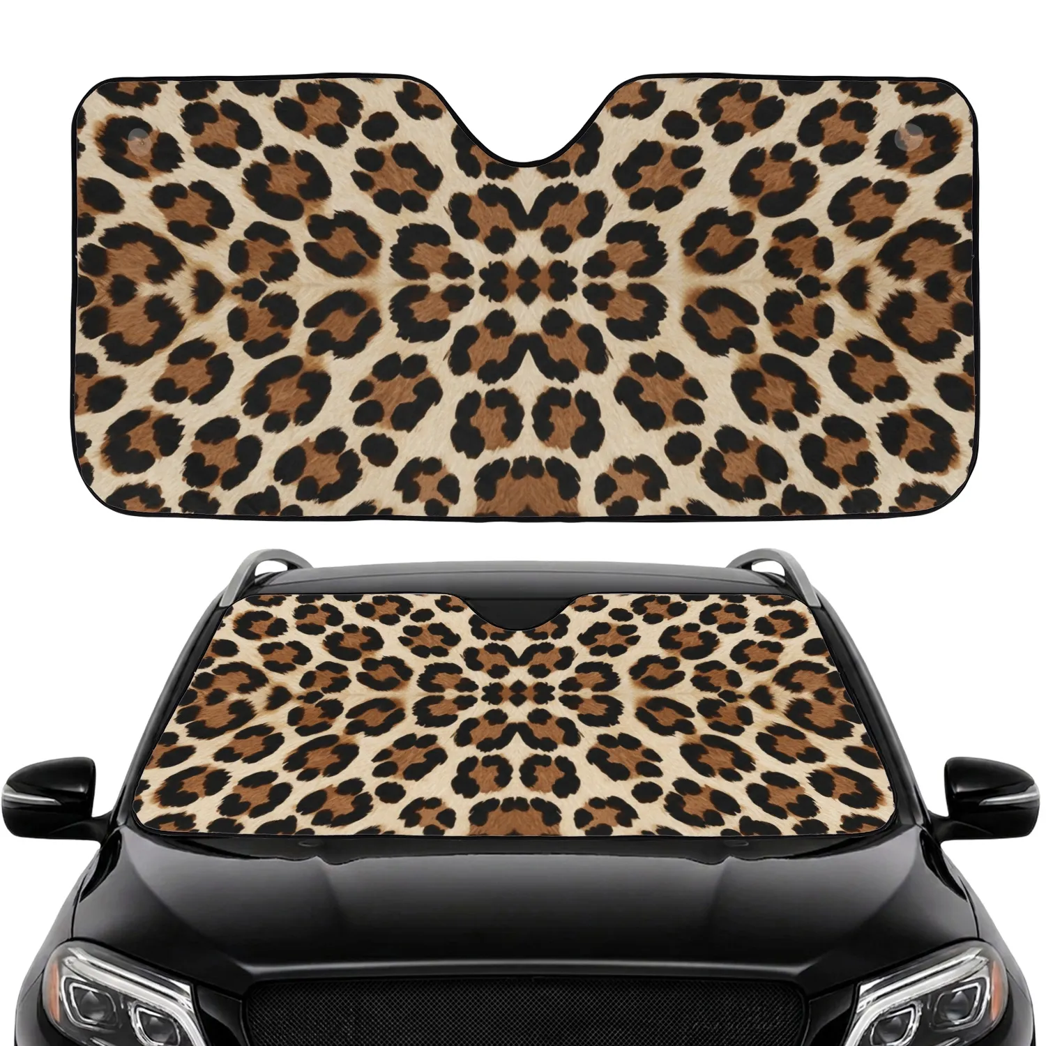 Cream Tan Deep Brown Leopard Fur Spot Animal Print Luxury Style Accent Wildlife Lover Gift Car Sunshade - 1