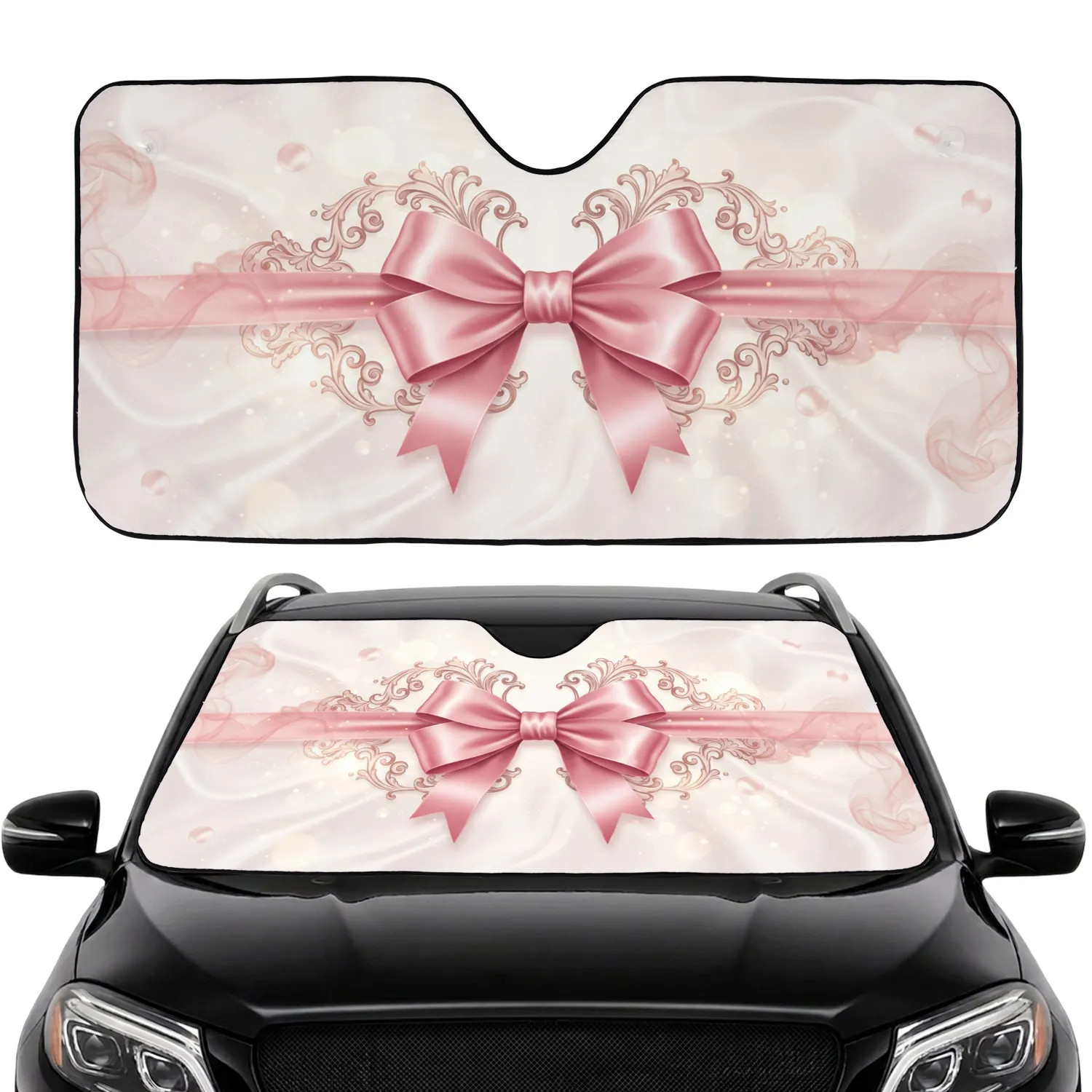 Shimmering Silk Ribbon Bow Rococo Filigree - Car Decor Gift Car Sunshade - 1