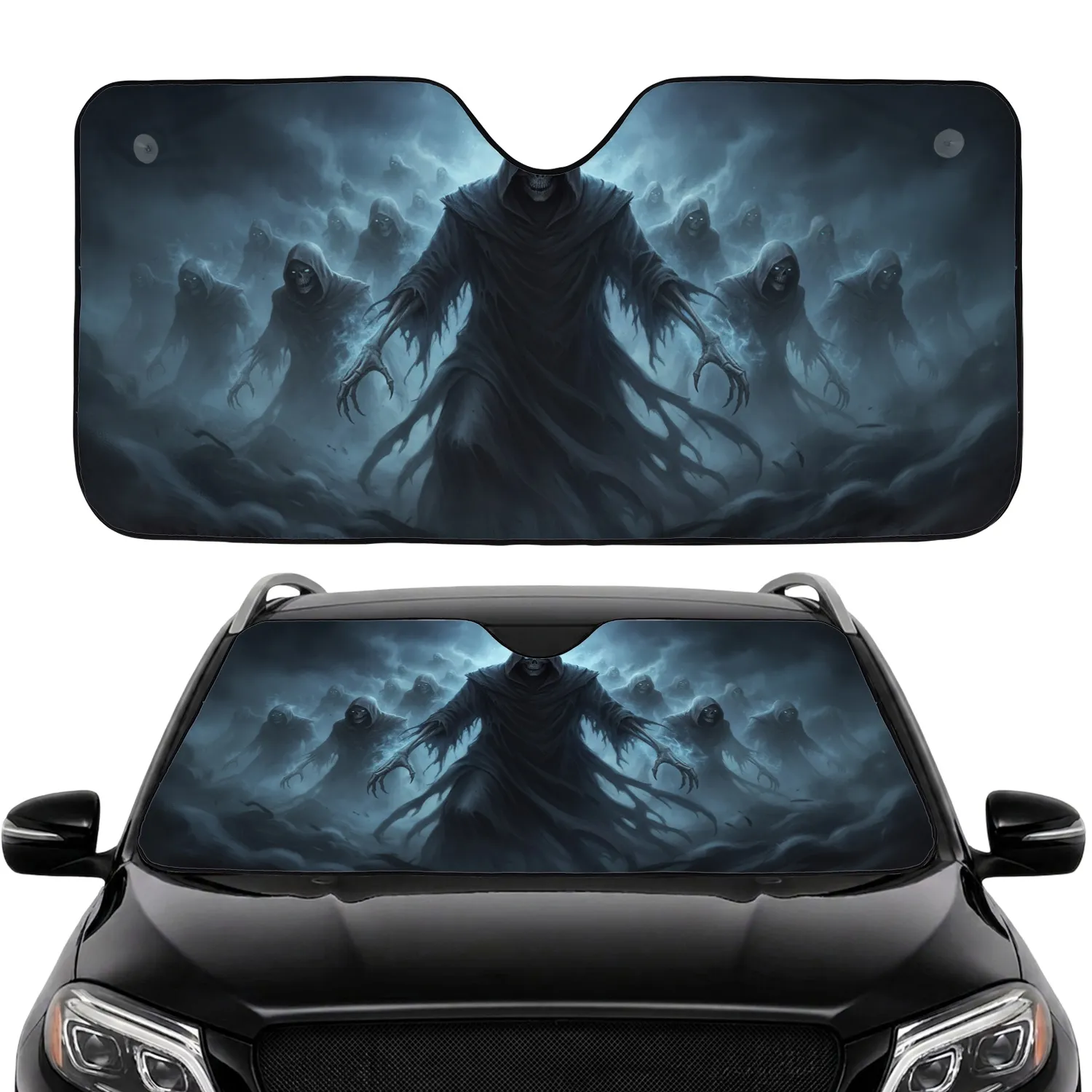 Menacing Skeletal Grim Reaper Spectral Mist - Gothic Style Car Accessory Car Sunshade - 1
