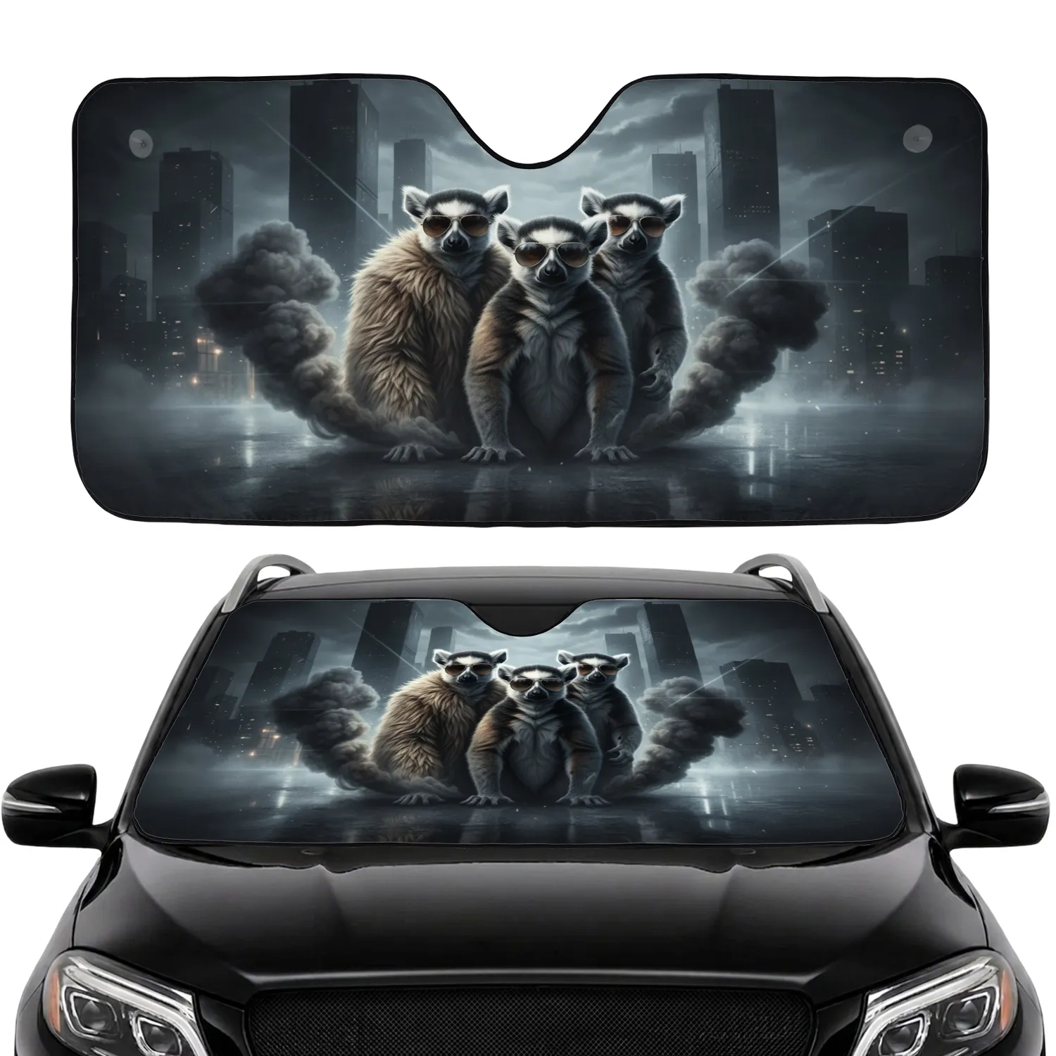Ring-tailed Lemurs Aviator Sunglasses Skyscraper Night - Wildlife Lover Gift Car Sunshade - 1