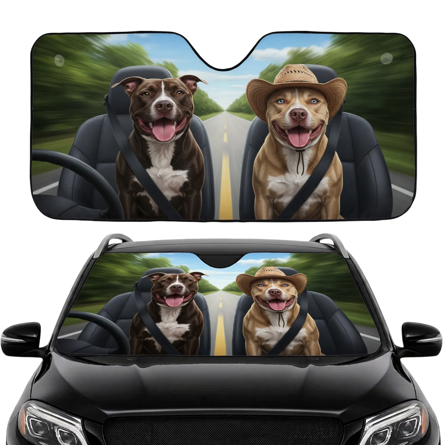 Pit Bull Dogs Road Trip Cowboy Hat - Pet Lover Adventure Gift Car Sunshade - 1