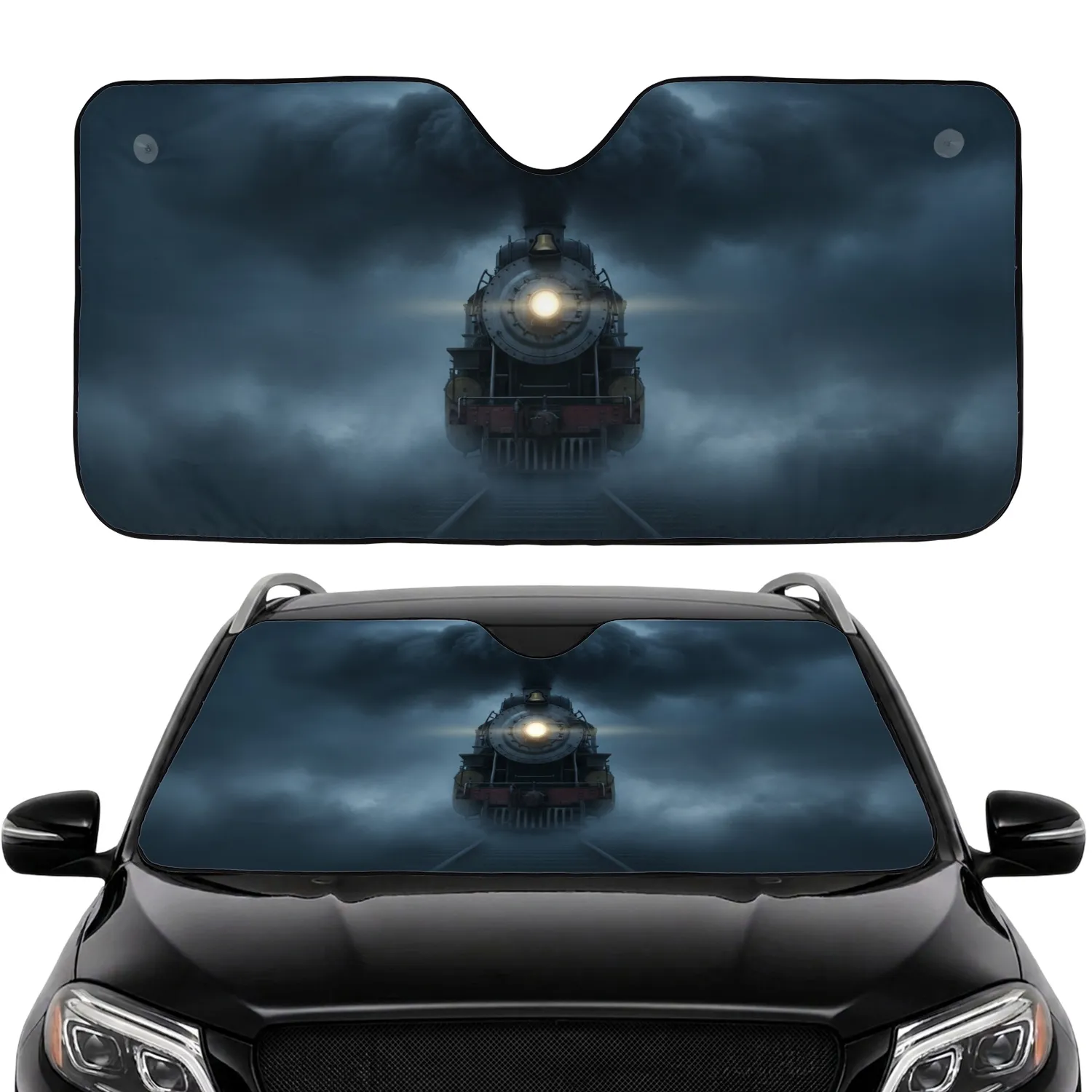 Vintage Steam Locomotive Headlight Misty Railway - Train Lover Car Decor Gift Car Sunshade - 1