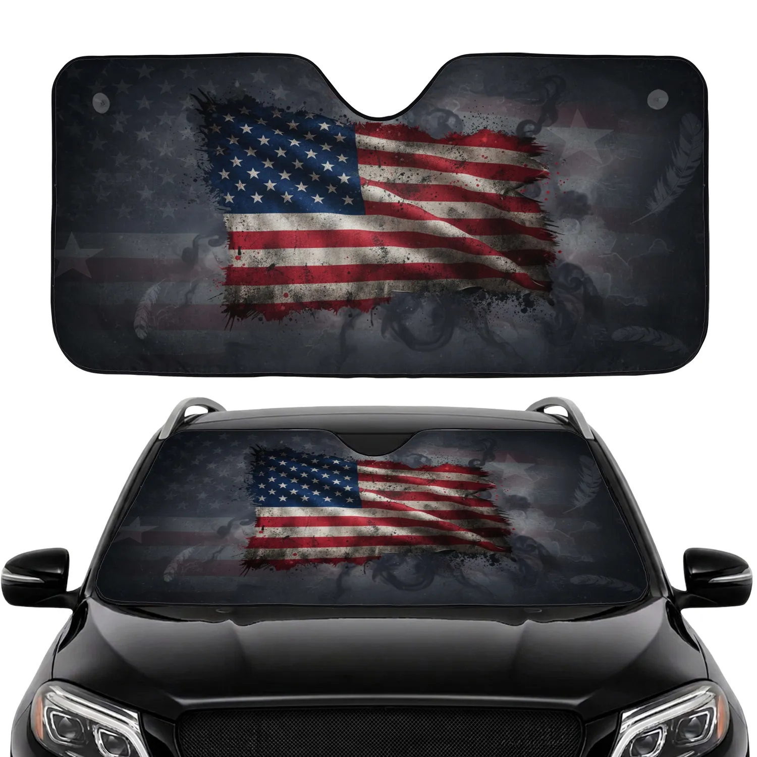 Rugged Distressed American Flag - American Heritage Display Car Sunshade - 1