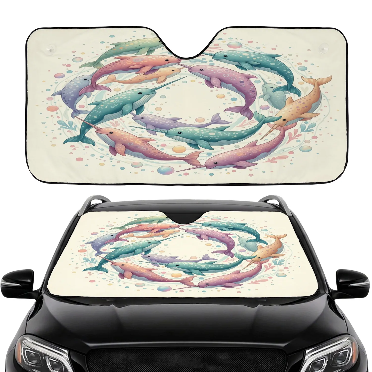 Pastel Narwhal School Underwater - Ocean Lover Gift Car Sunshade - 1