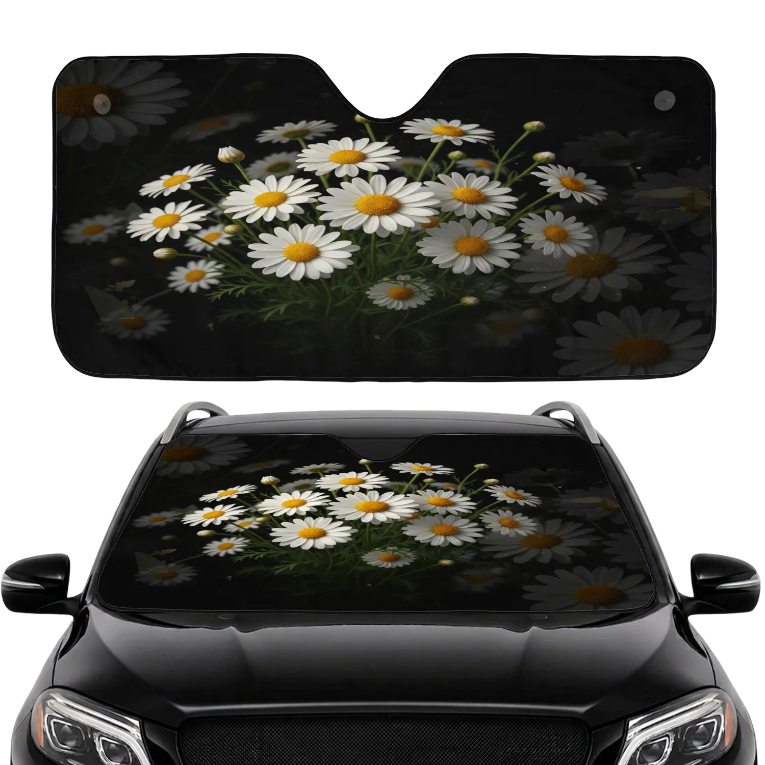 Vibrant Daisy Field Lifelike Textures Car Interior Upgrade Car Sunshade - 1