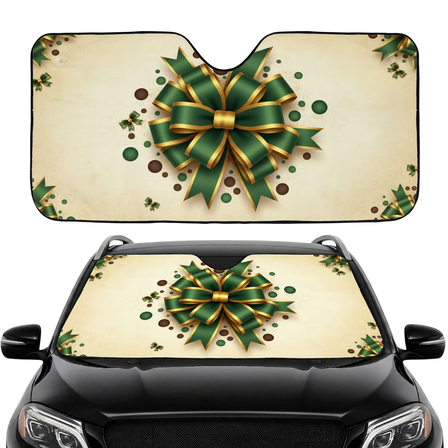 Gift Bows Ribbons Gold Green Polka Dots Elegant Festive - Christmas Car Decor Gift for Family Car Sunshade - 1