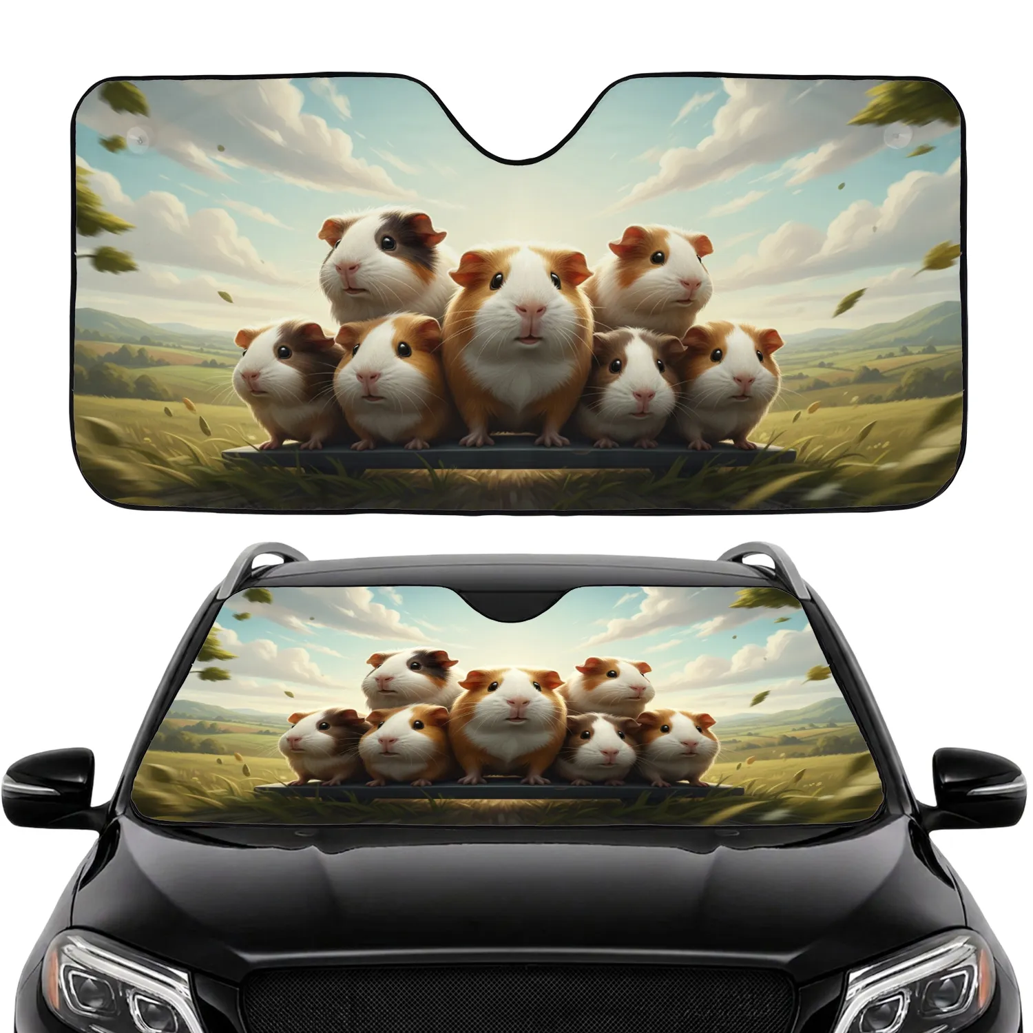 Diverse Guinea Pigs Road Trip Rolling Hills - Travel Companion Gift for Pet Owners Car Sunshade - 1