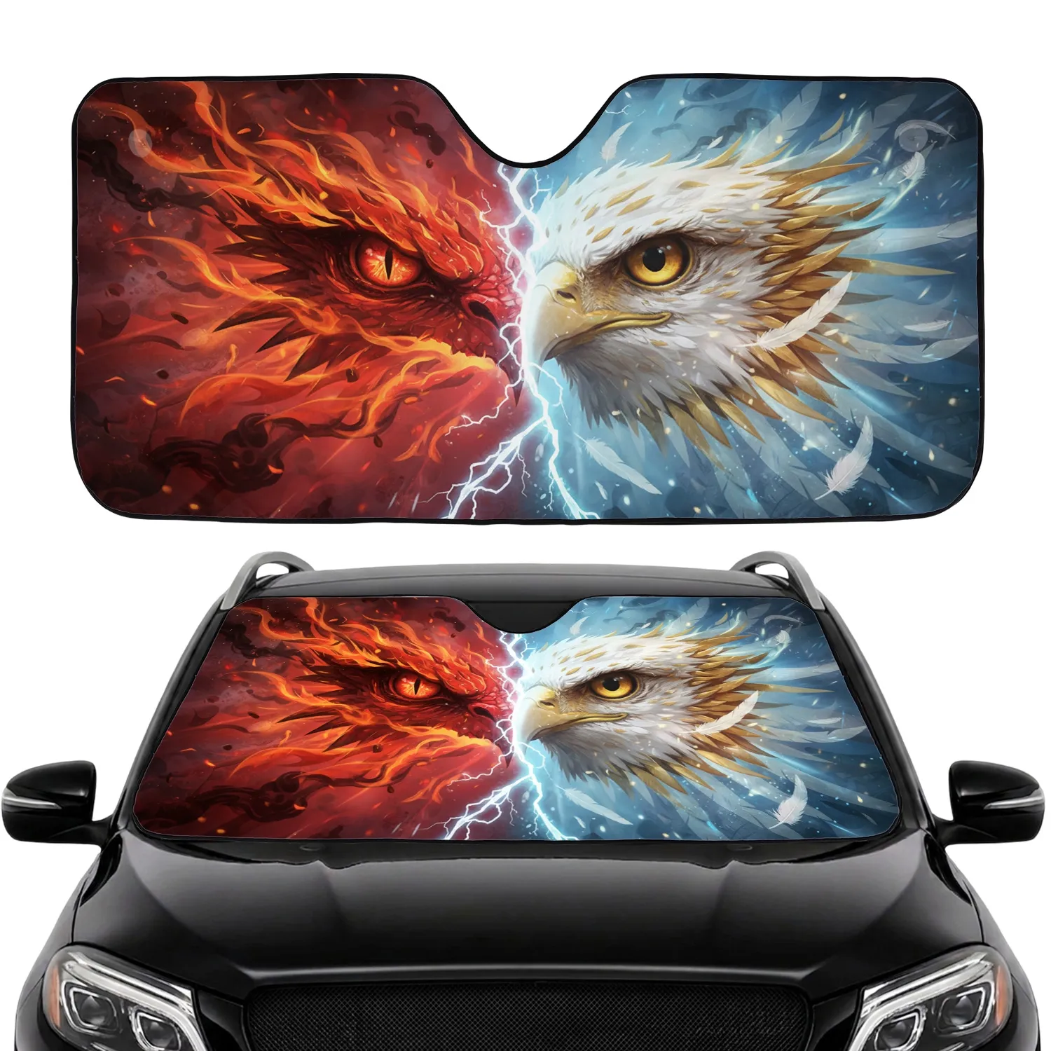 Mythical Dragon Eye Golden Eagle Eye Duality - Fantasy Lover Gift Car Sunshade - 1