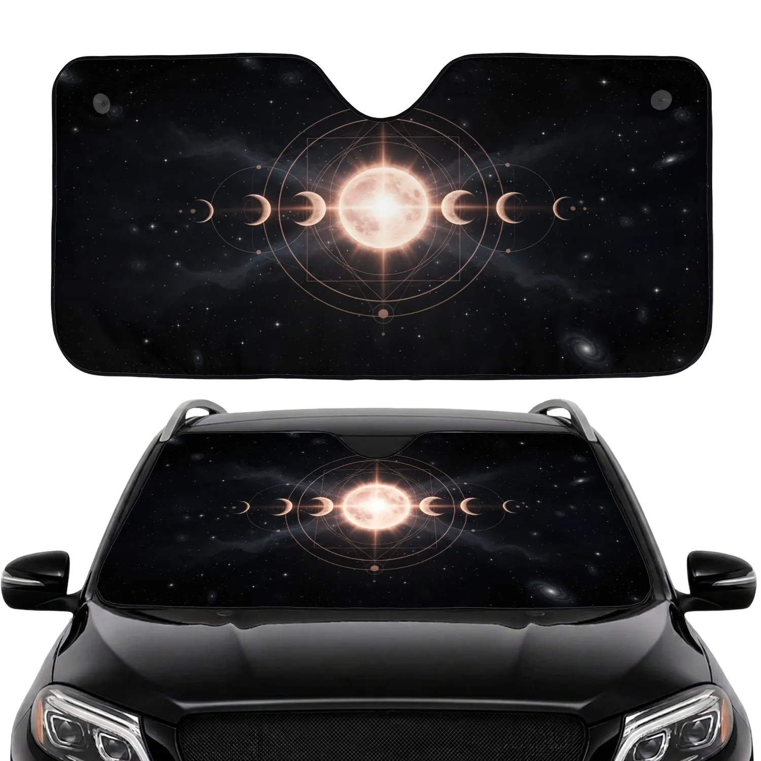 Luminous Full Moon Crescent Moons Stars Galactic Orbits - Astronomy Lover Gift Car Sunshade - 1