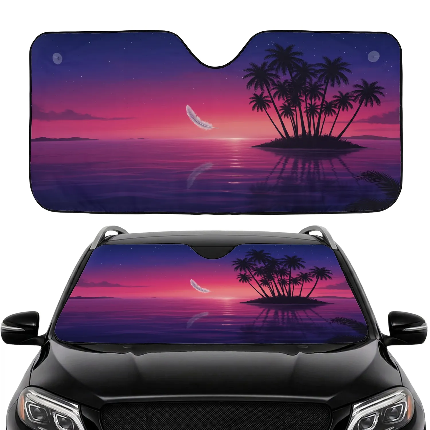 Tropical Palm Trees Floating Feather - Twilight Water Road Trip Gift Car Sunshade - 1