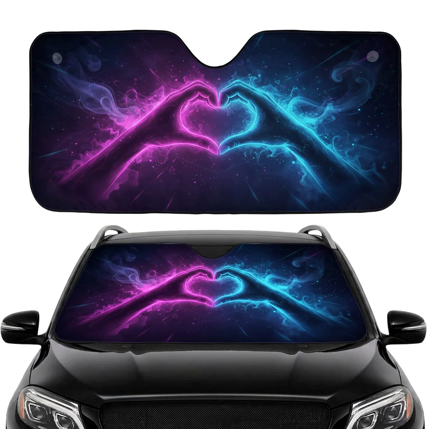 Glow Heart Hands Cosmic Sky - Love Expression Everyday Gift Car Sunshade - 1
