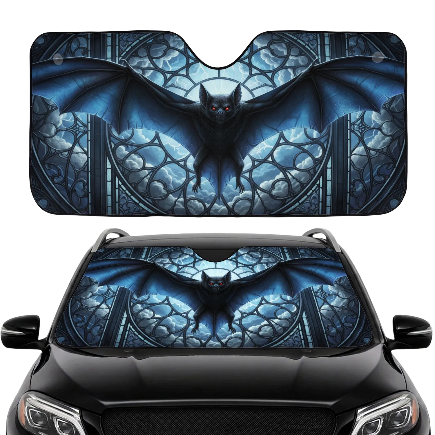 Nocturnal Bat Iridescent Wings - Gothic Stained Glass Wildlife Auto Decor Car Sunshade - 1