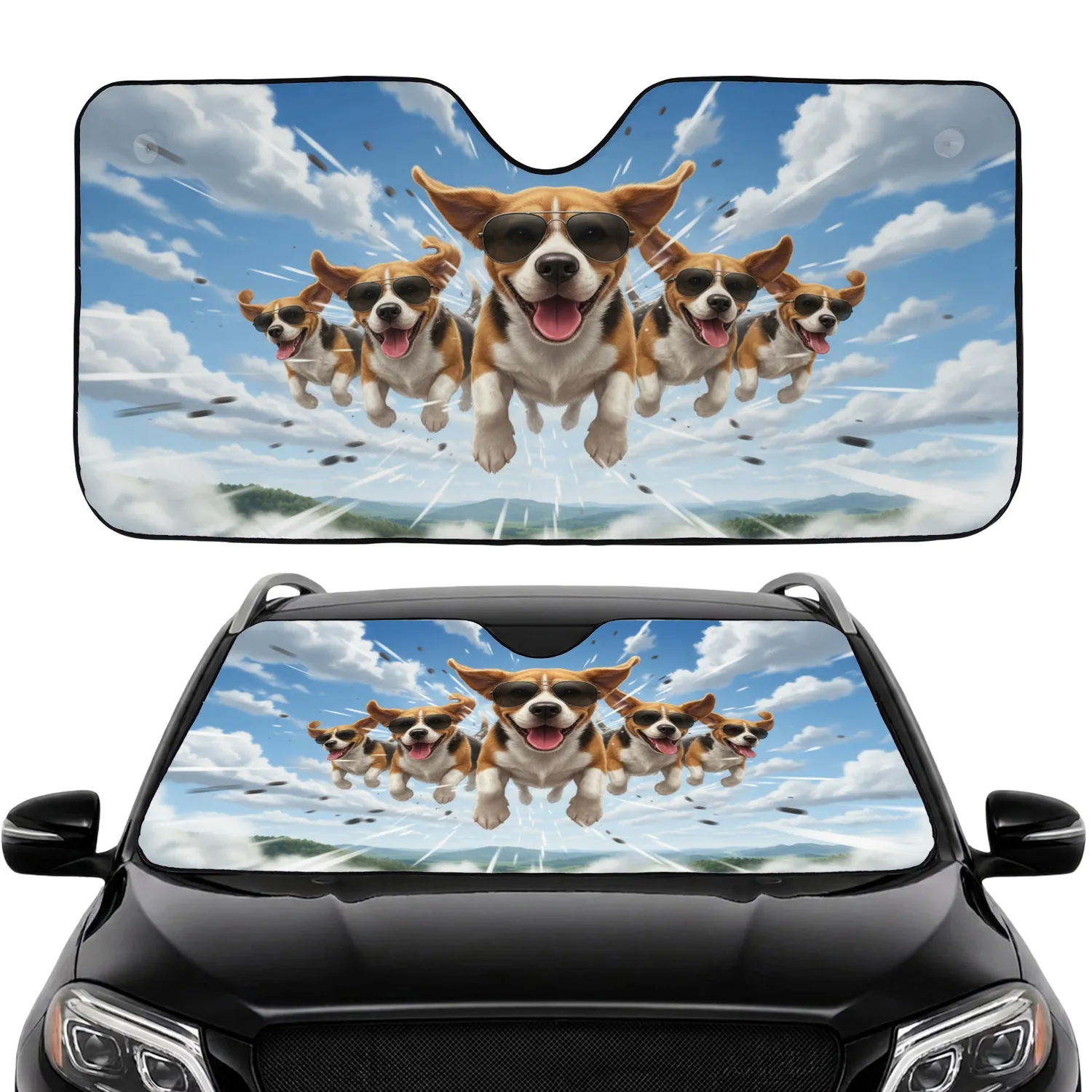 Realistic Beagles Sunglasses Clear Sky Clouds Dynamic Motion - Dog Lover Gift Car Sunshade - 1