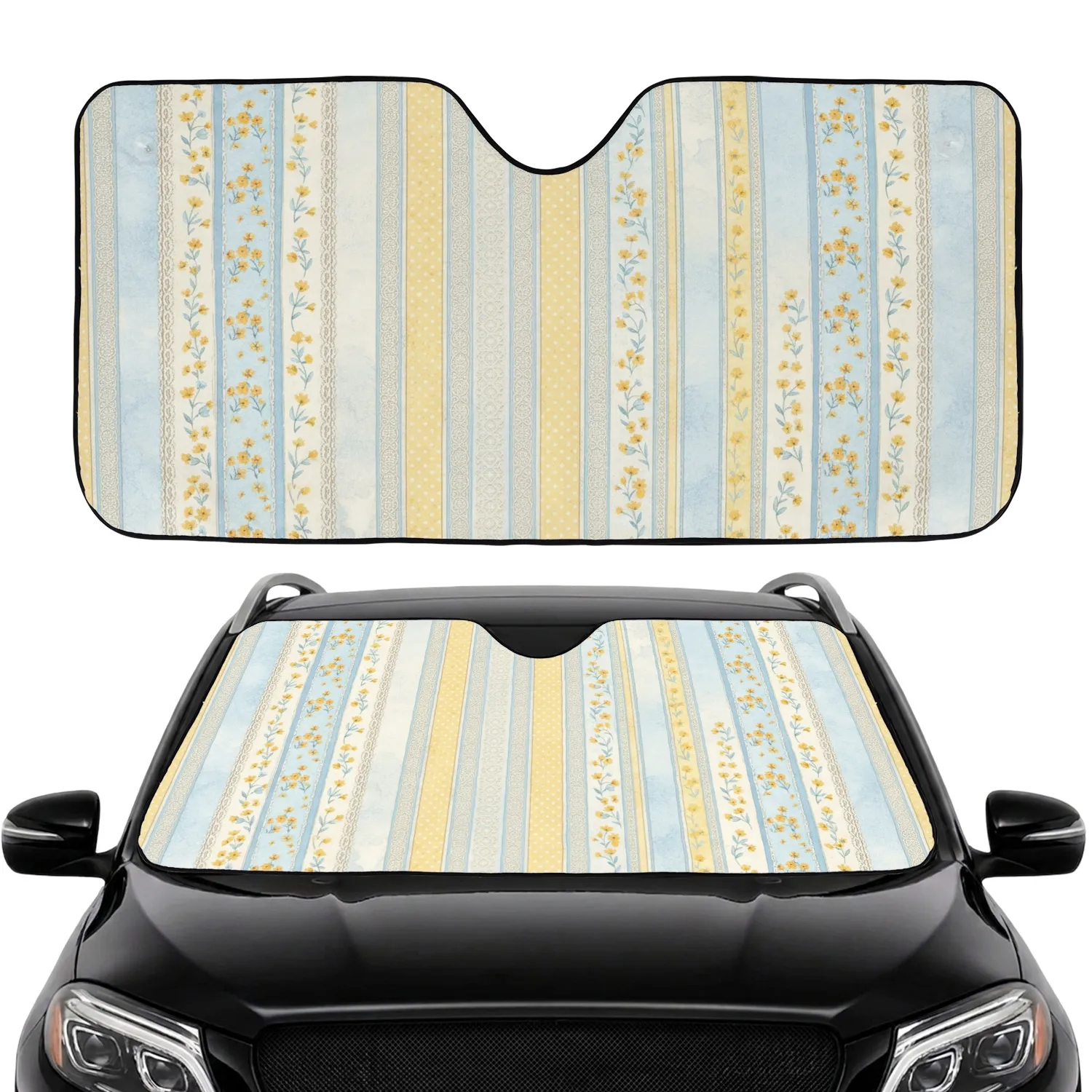 Vertical Stripes Flowers Foliage Polka Dot Lace - Auto Accessory Gift Car Sunshade - 1