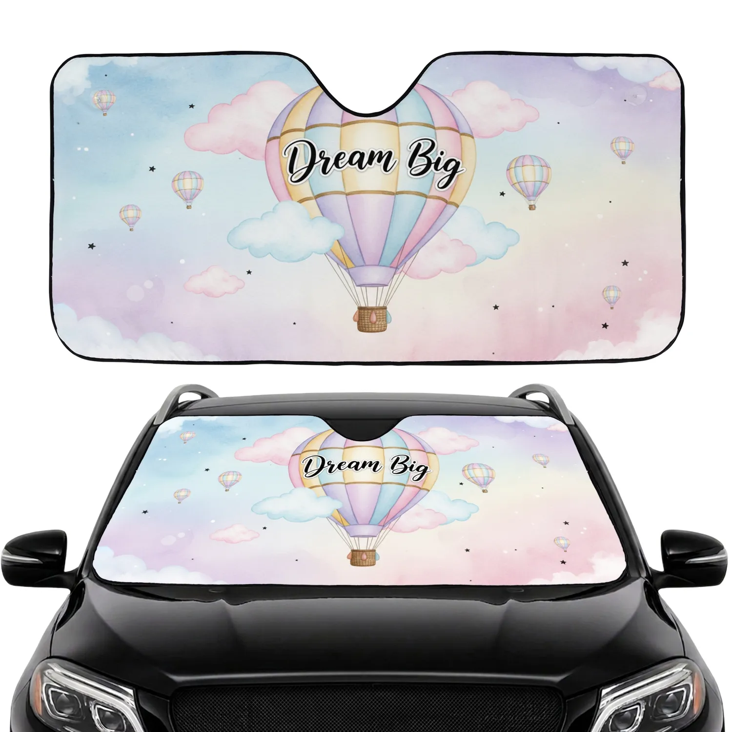 Pastel Hot Air Balloon Dream Big Clouds Stars - Inspirational Car Decor Gift Car Sunshade - 1