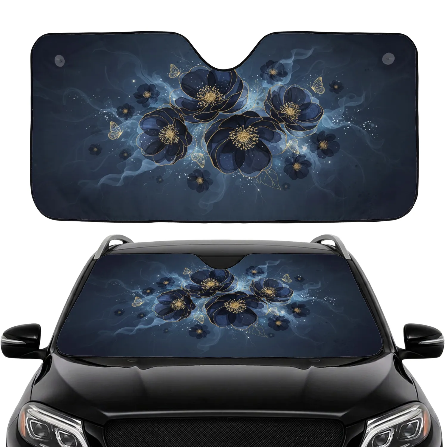 Nocturnal Garden Flowers Golden Butterfly - Car Decor Gift Car Sunshade - 1