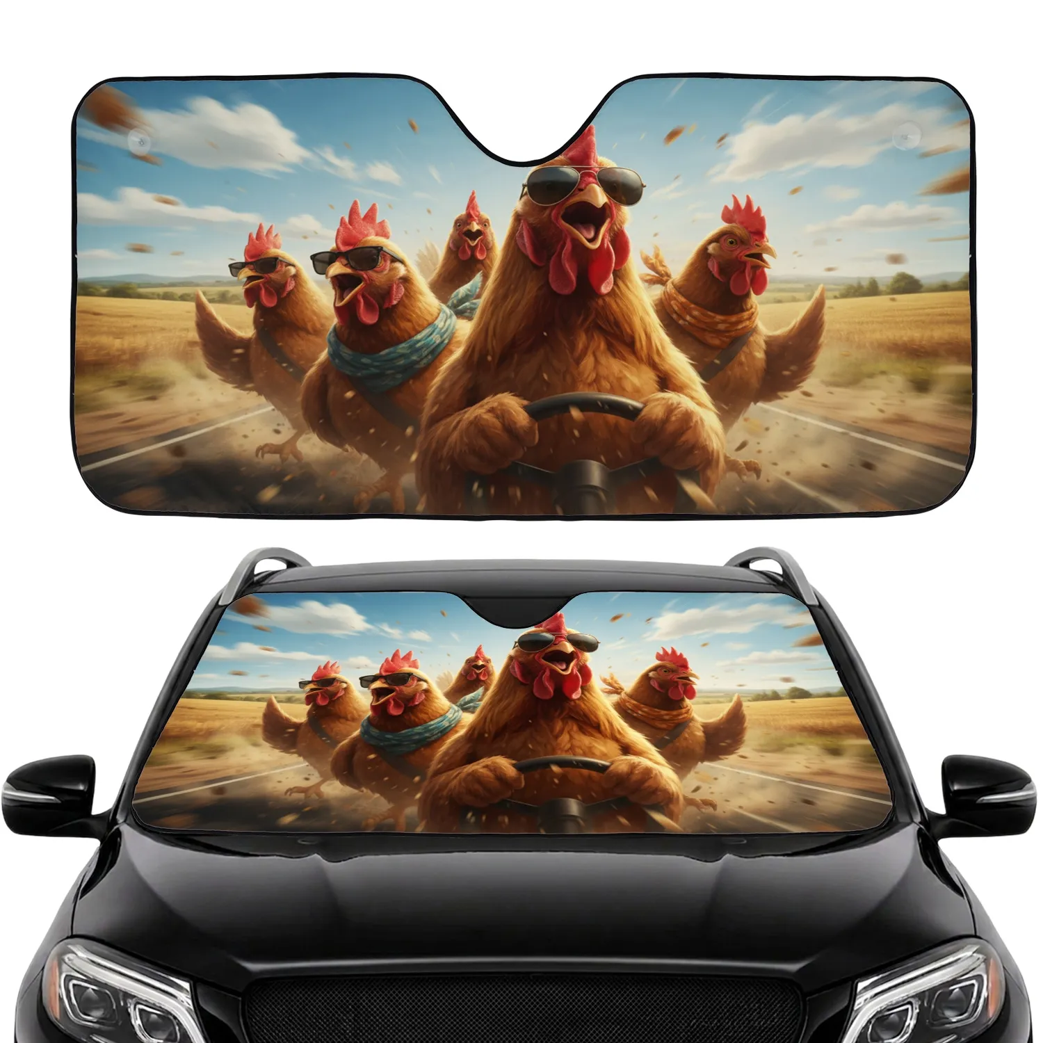 Driving Chickens Rural Highway Speed - Road Trip Travel Essentials Gift for Driver Car Sunshade - 1