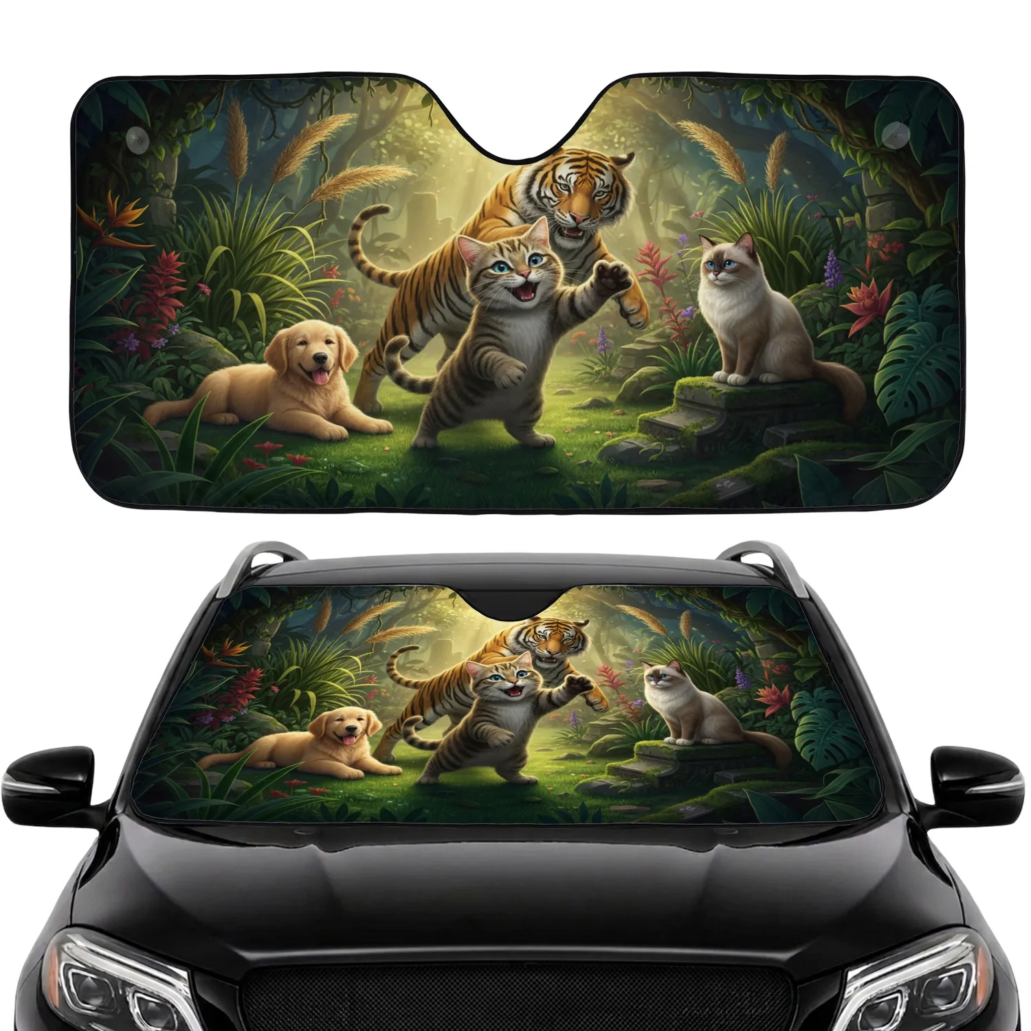 Tabby Cat Tiger Golden Retriever Ragdoll Jungle - Wildlife Lover Gift Car Sunshade - 1