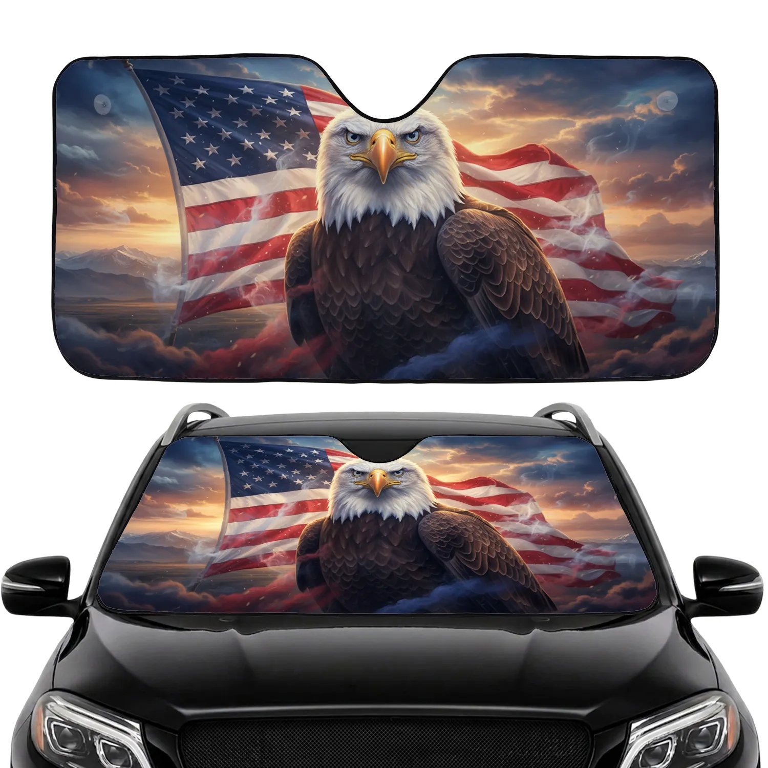 Majestic Bald Eagle American Flag Patriotic Freedom Celebration Gift for Dad Car Sunshade - 1
