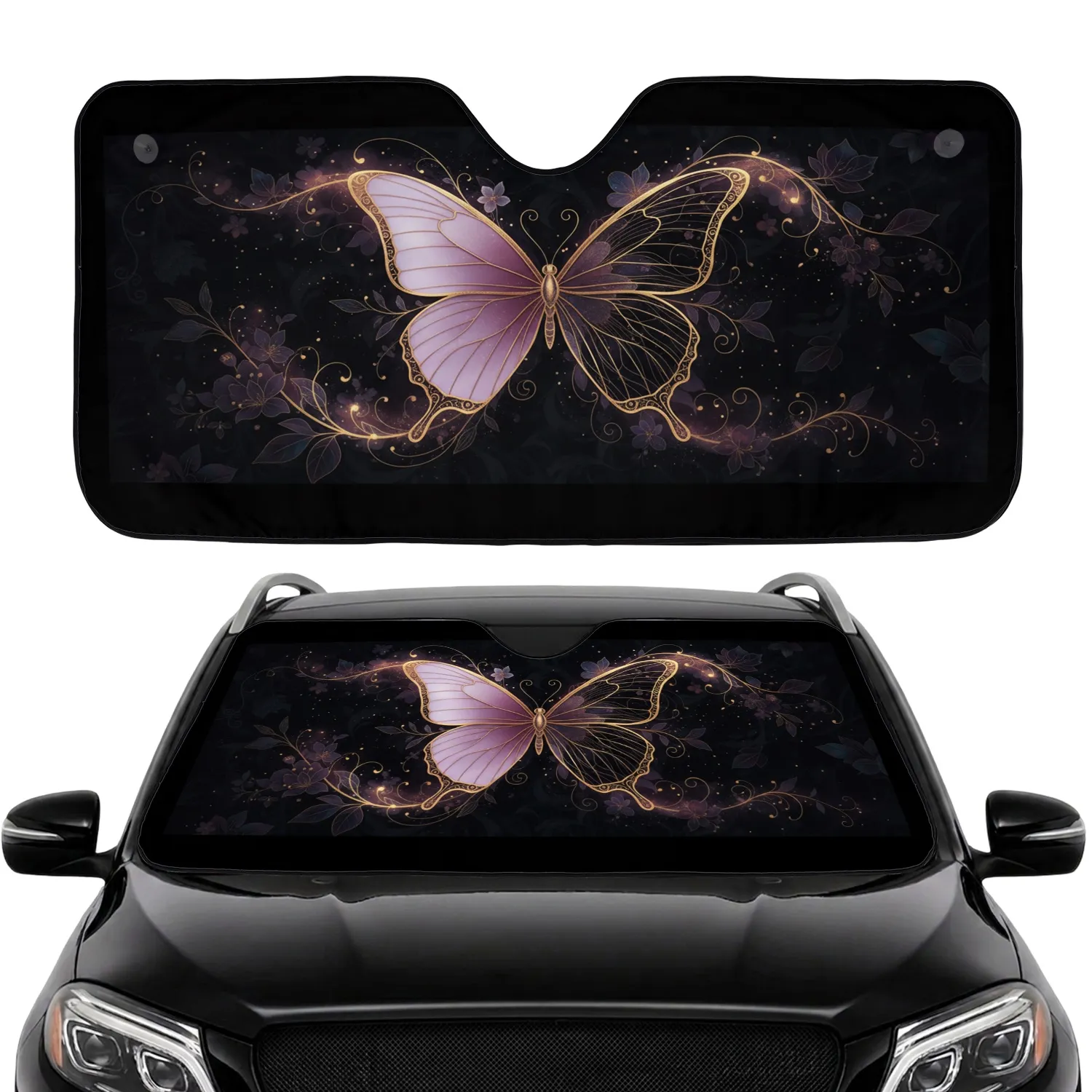 Butterfly Golden Filigree Light Floral - Car Decor Gift Car Sunshade - 1