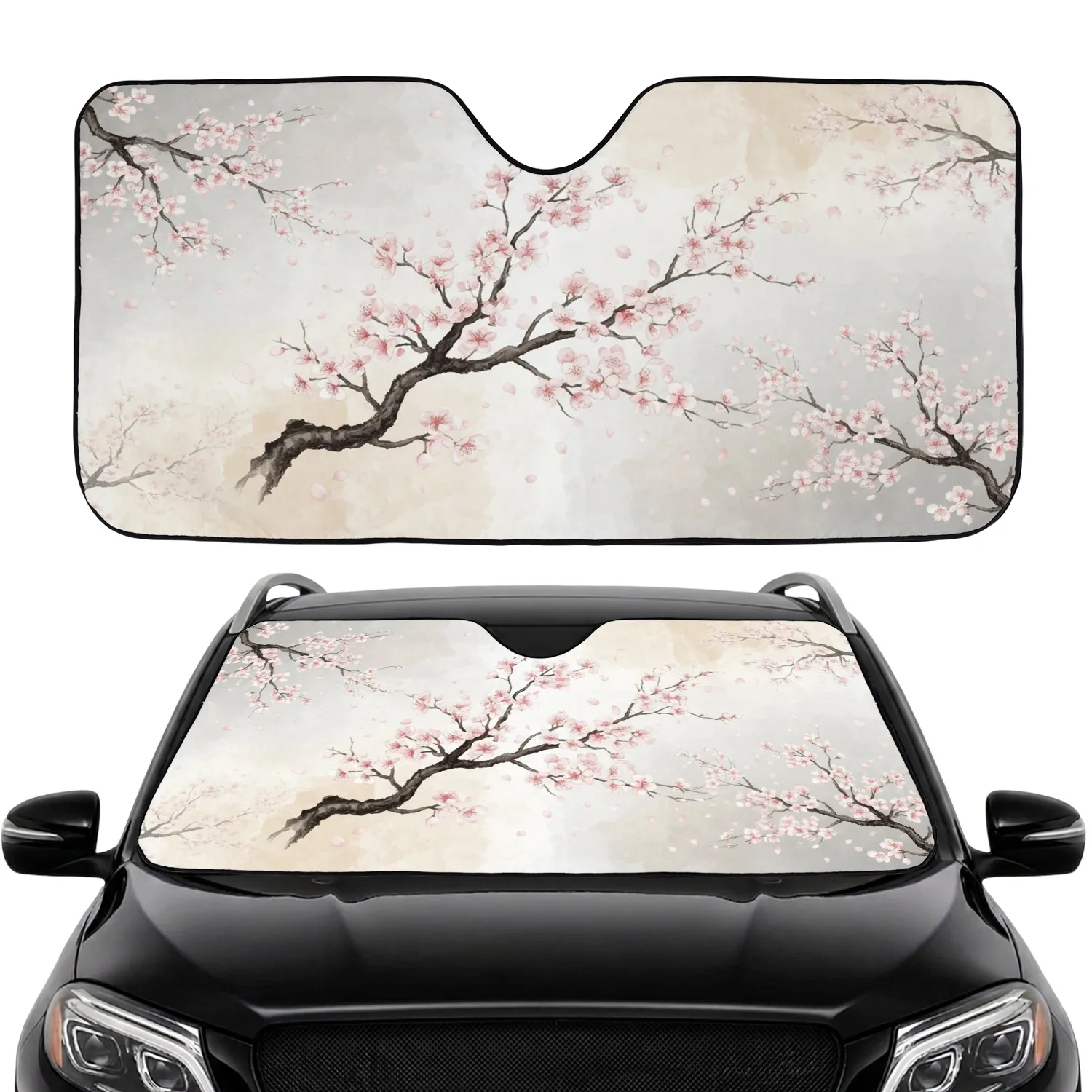 Pale Pink White Cherry Blossoms Sakura Branch - Nature Lover Car Accessory Car Sunshade - 1