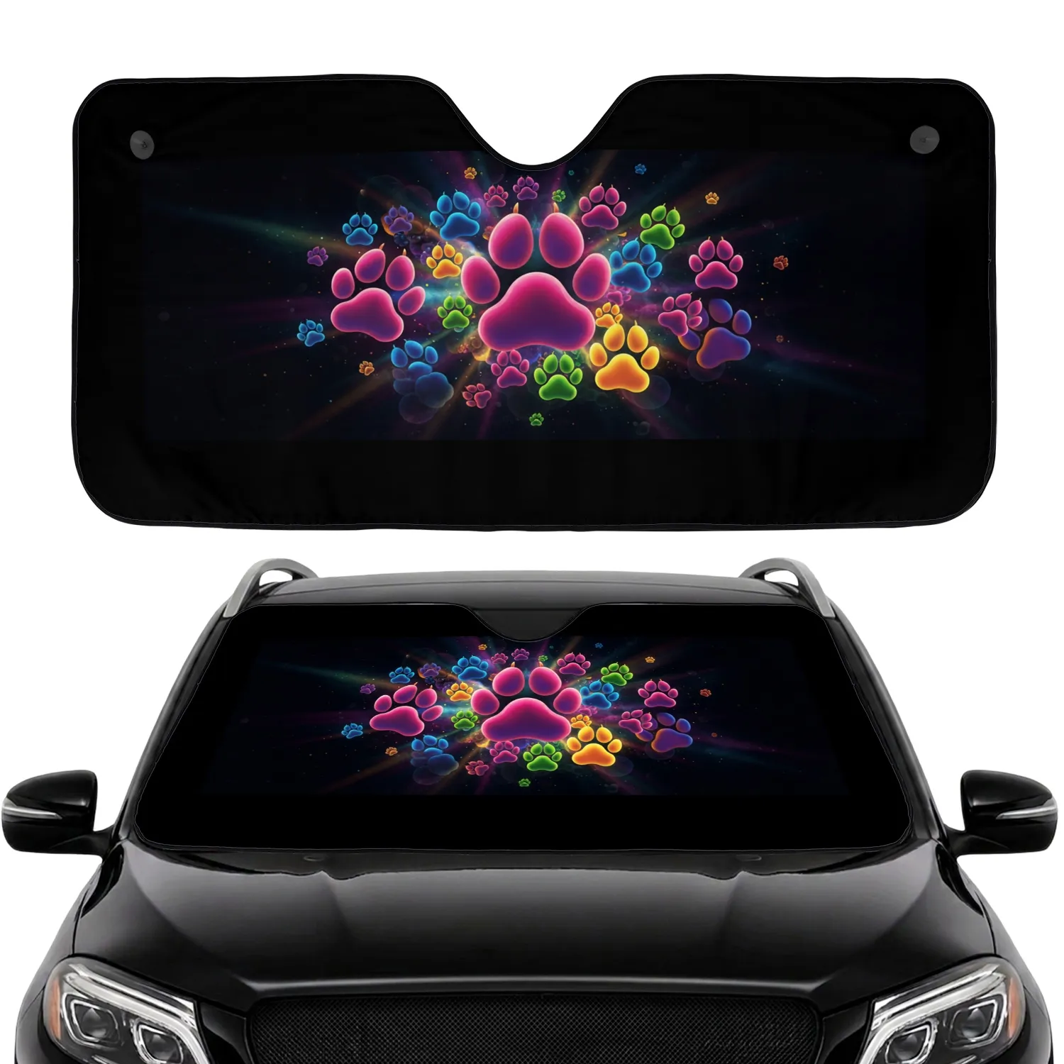 Luminous Gradient Paw Prints Iridescent Nebula - Everyday Gift for Pet Lovers Car Sunshade - 1