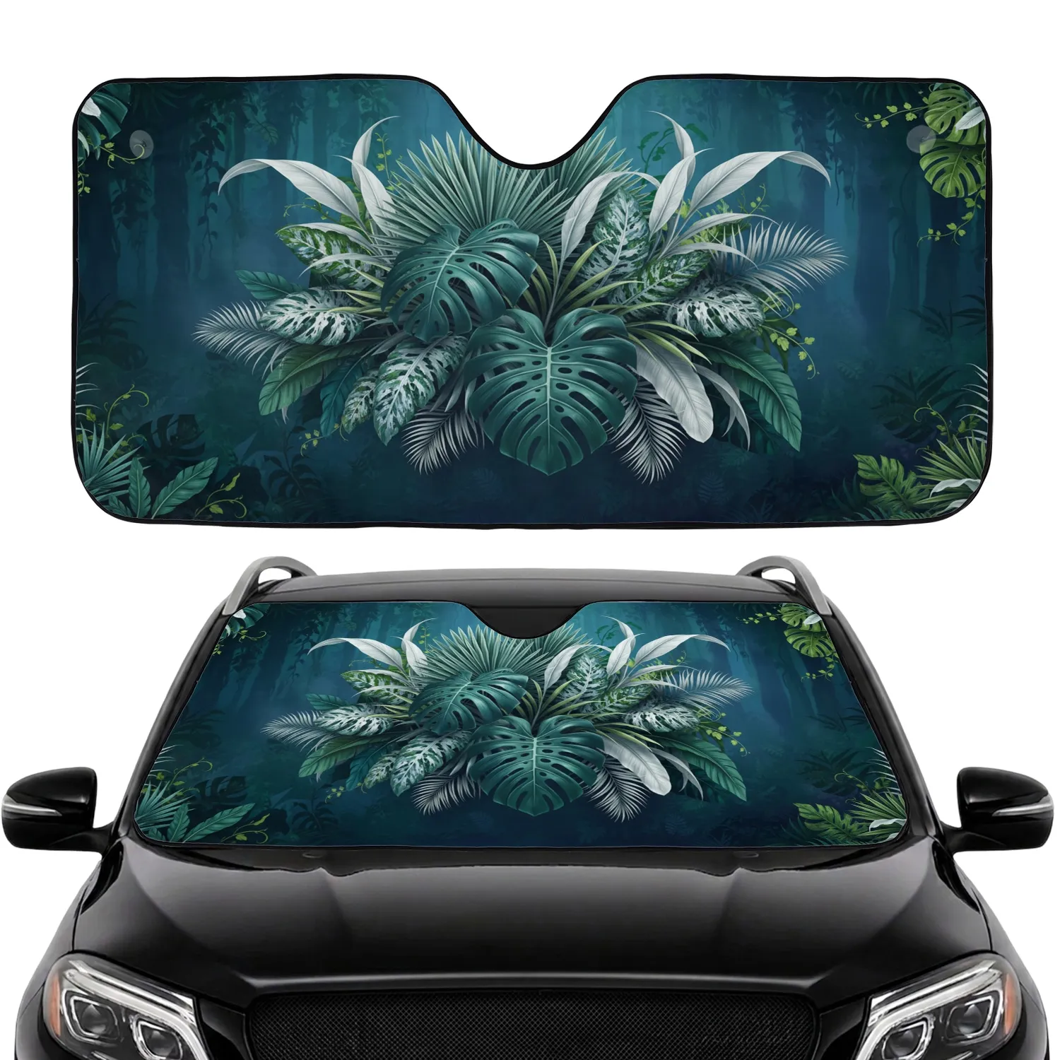 Tropical Palm Philodendron Leaves Jungle Depths - Nature Lover Gift Car Sunshade - 1