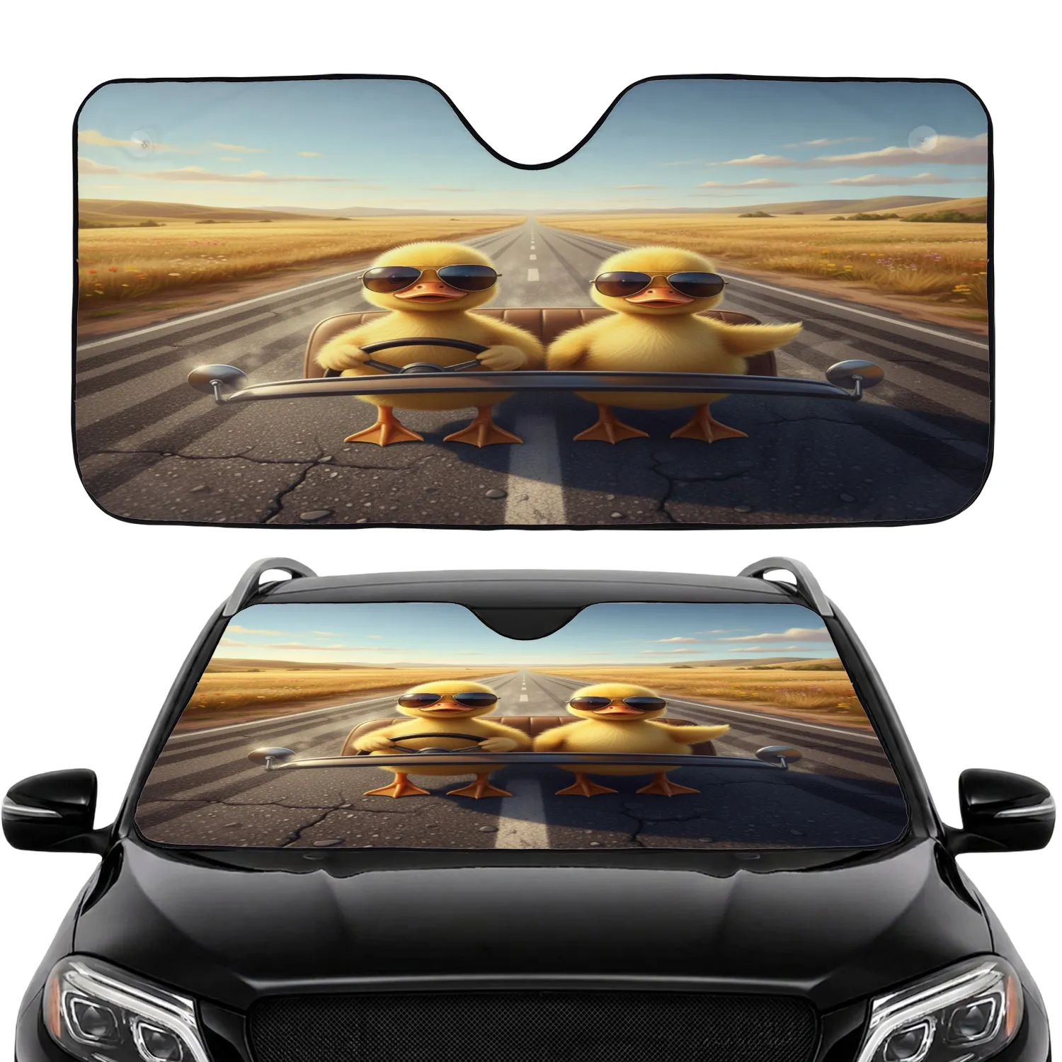 Fluffy Ducklings Sunglasses Driving Epic Road Trip Golden Hills - Travel Essentials for Drivers Car Sunshade - 1