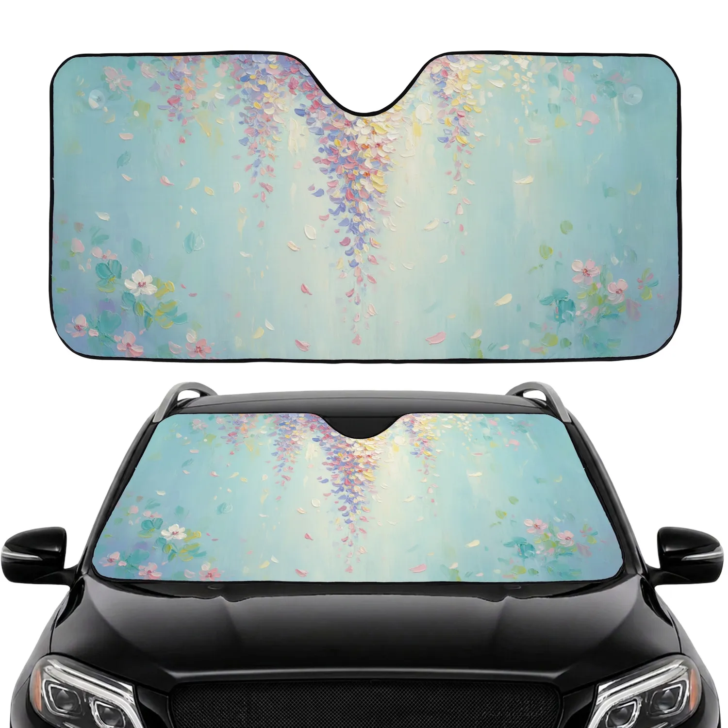 Wisteria Cherry Blossom Petals Floral Cascade - Everyday Vehicle Decor Car Sunshade - 1