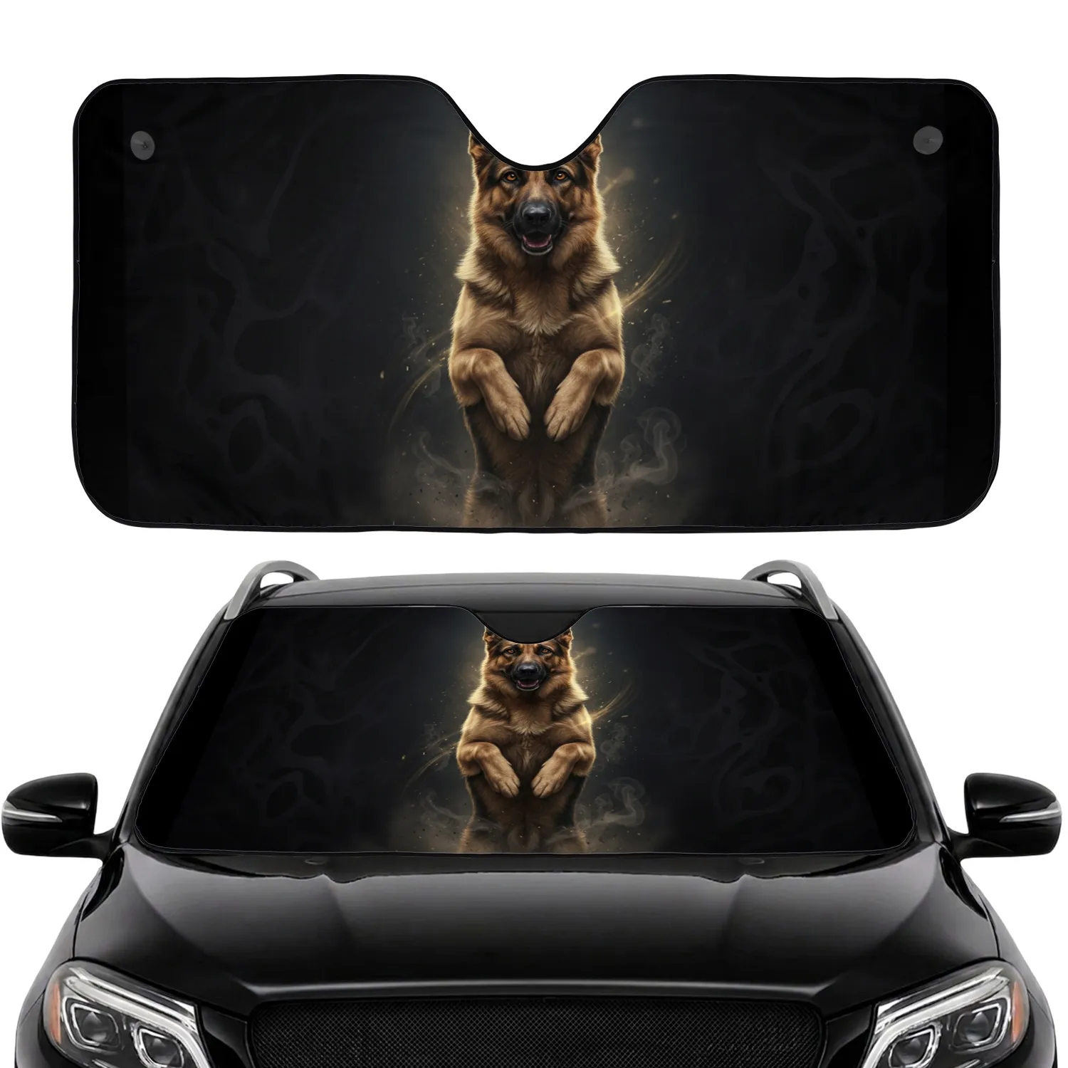 German Shepherd Dog Alert Mid-Action Stance with Energy Streaks - Everyday Dog Lover Gift Car Sunshade - 1